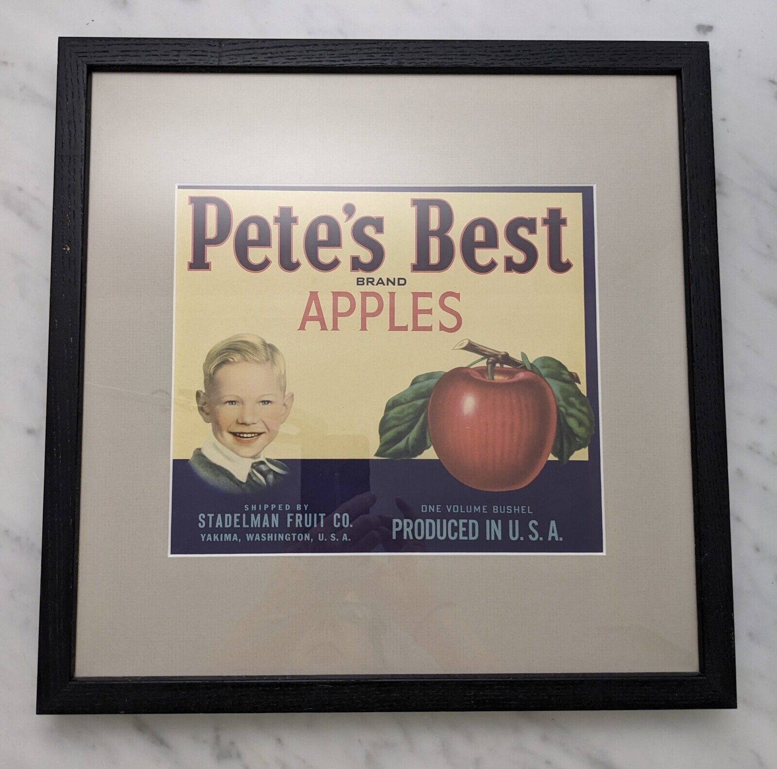 Pete’s Best Apples 1940s Real Apple Crate Label Matted Framed Kitchen Art