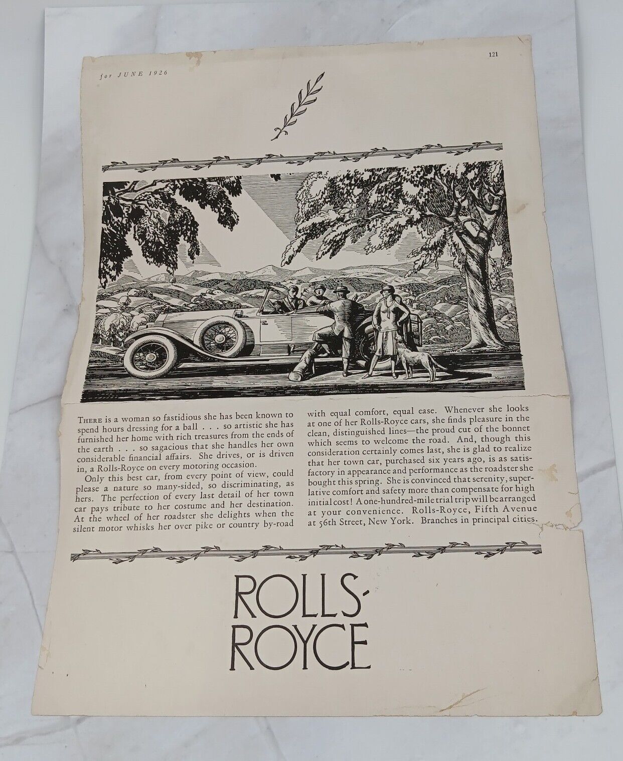 1929 Rolls-Royce Ad From Harper\'s Bazaar  Magazine 1 Page Torn Out Black & White