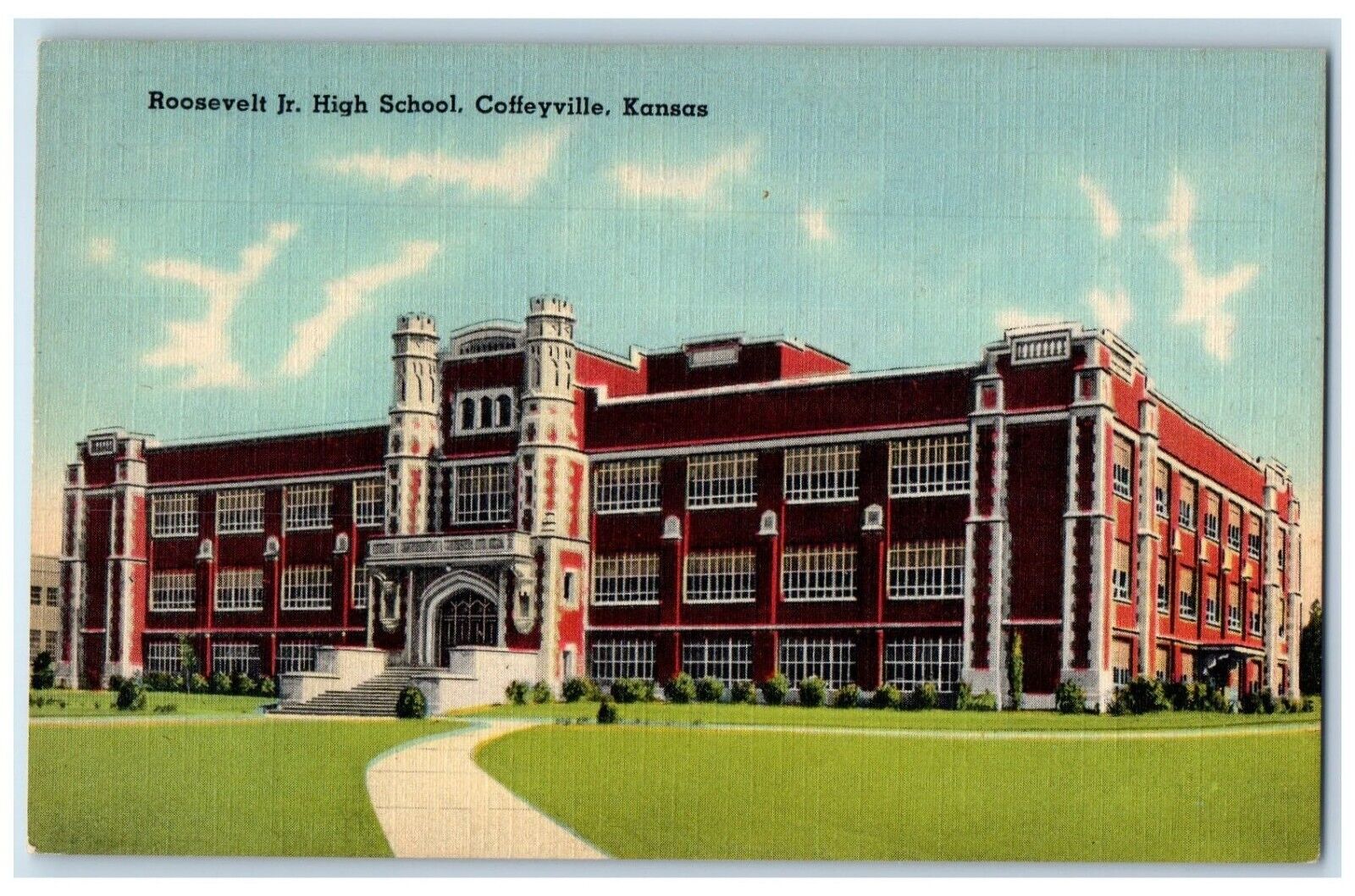 c1930\'s Roosevelt Jr. High School Building Coffeyville Kansas KS Postcard