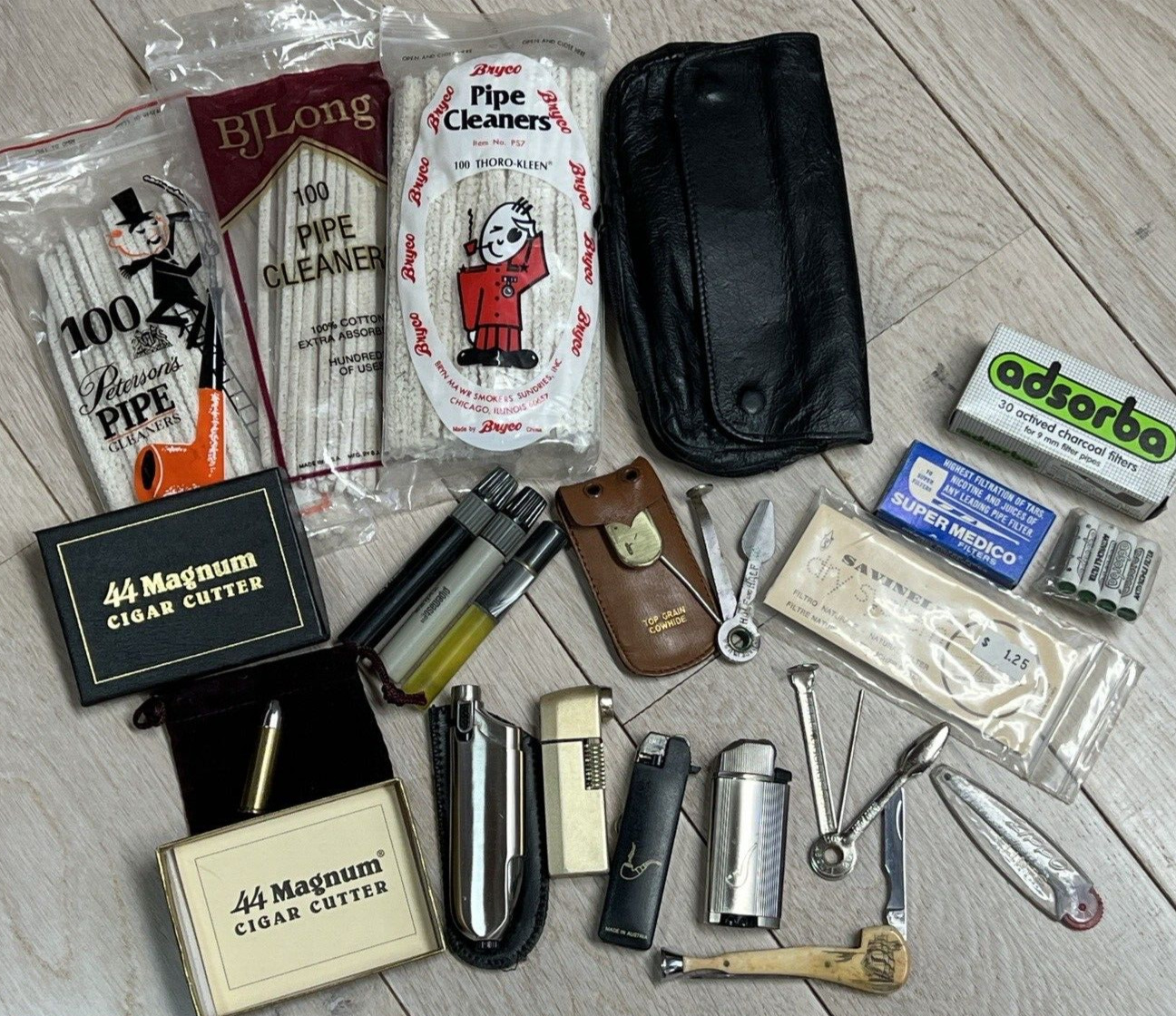Lot Estate Pipe Cigar Cutter Kit Lighters IMCO 44 Magnum National Blade Colibri
