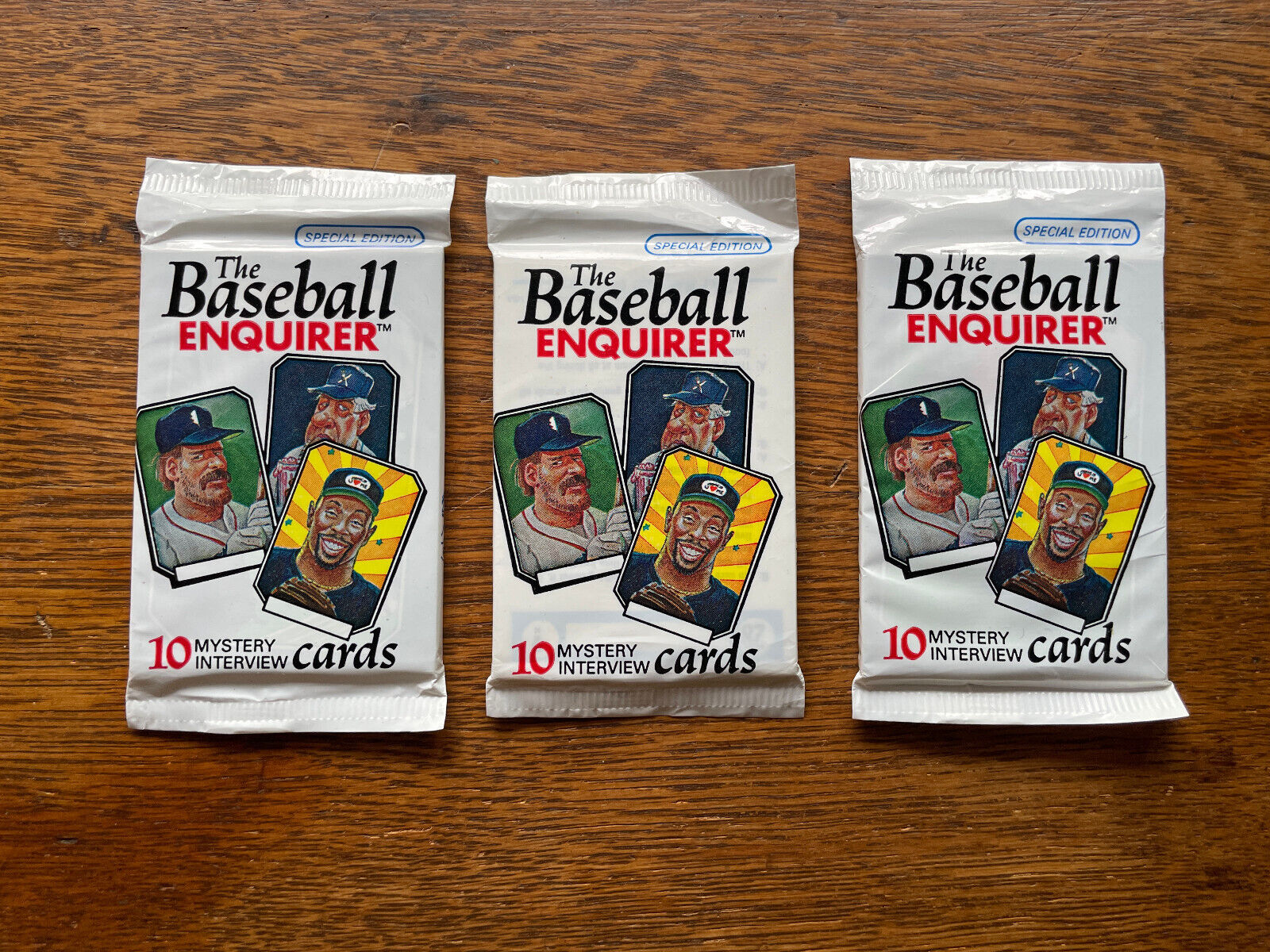 3 UNOPENED PACKS OF 1992 CONFEX THE BASEBALL ENQUIRER MYSTERY INTERVIEW CARDS ??