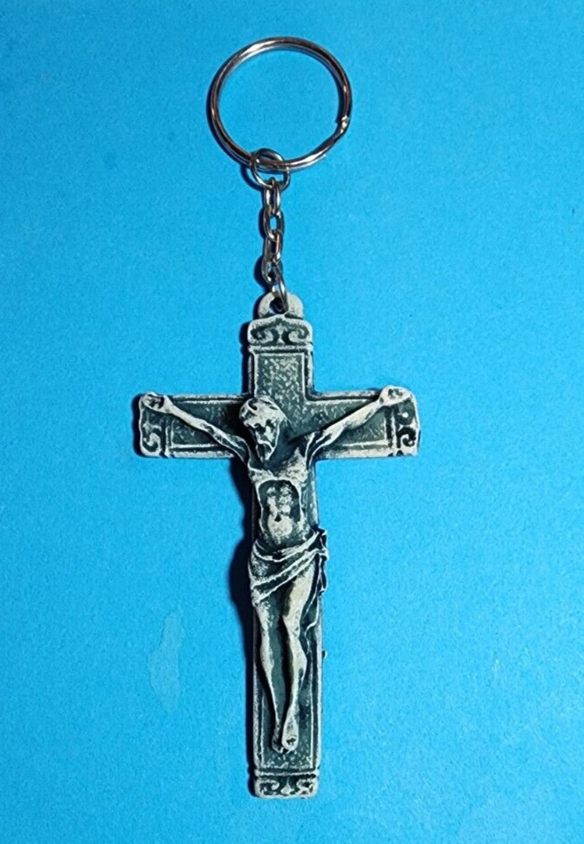 Crucifix Keychain Stone-Look Resin 3-D Sculpted Style 5\