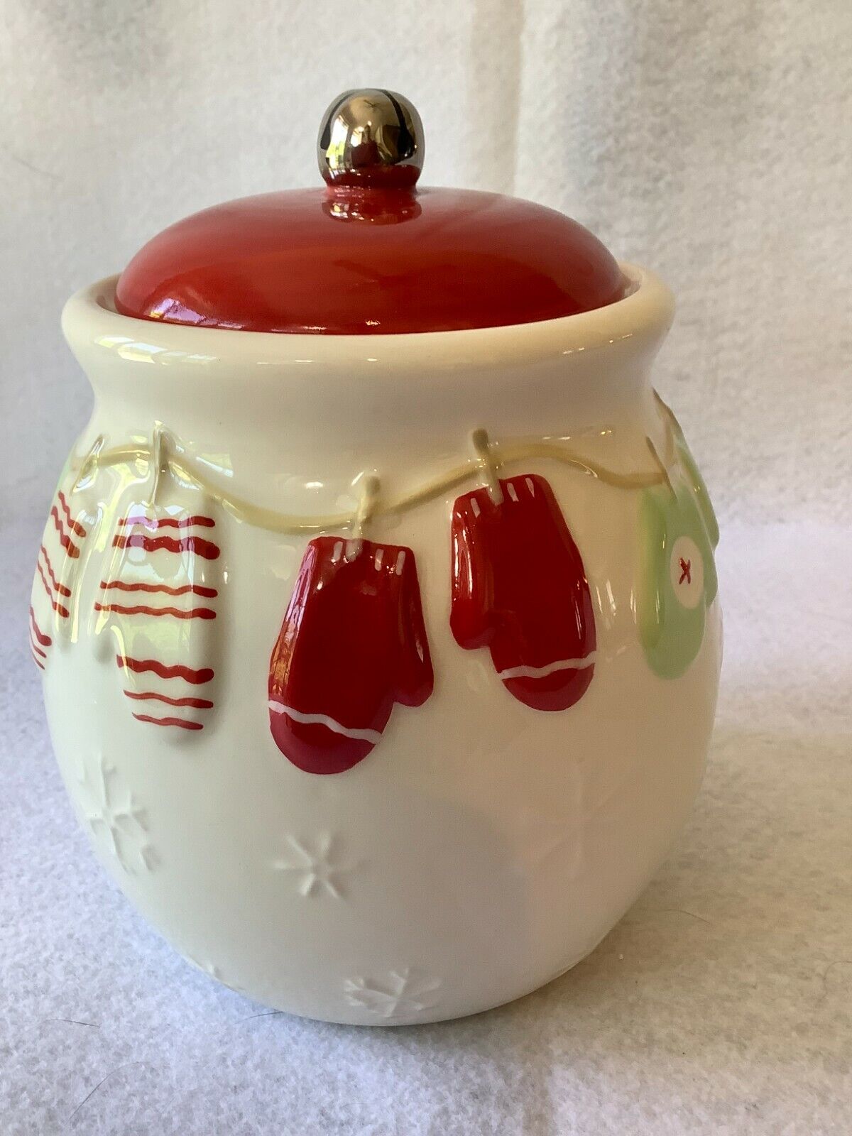 Hallmark Vintage Ceramic Mitten Decorated Cookie Jar Christmas Decor Holiday