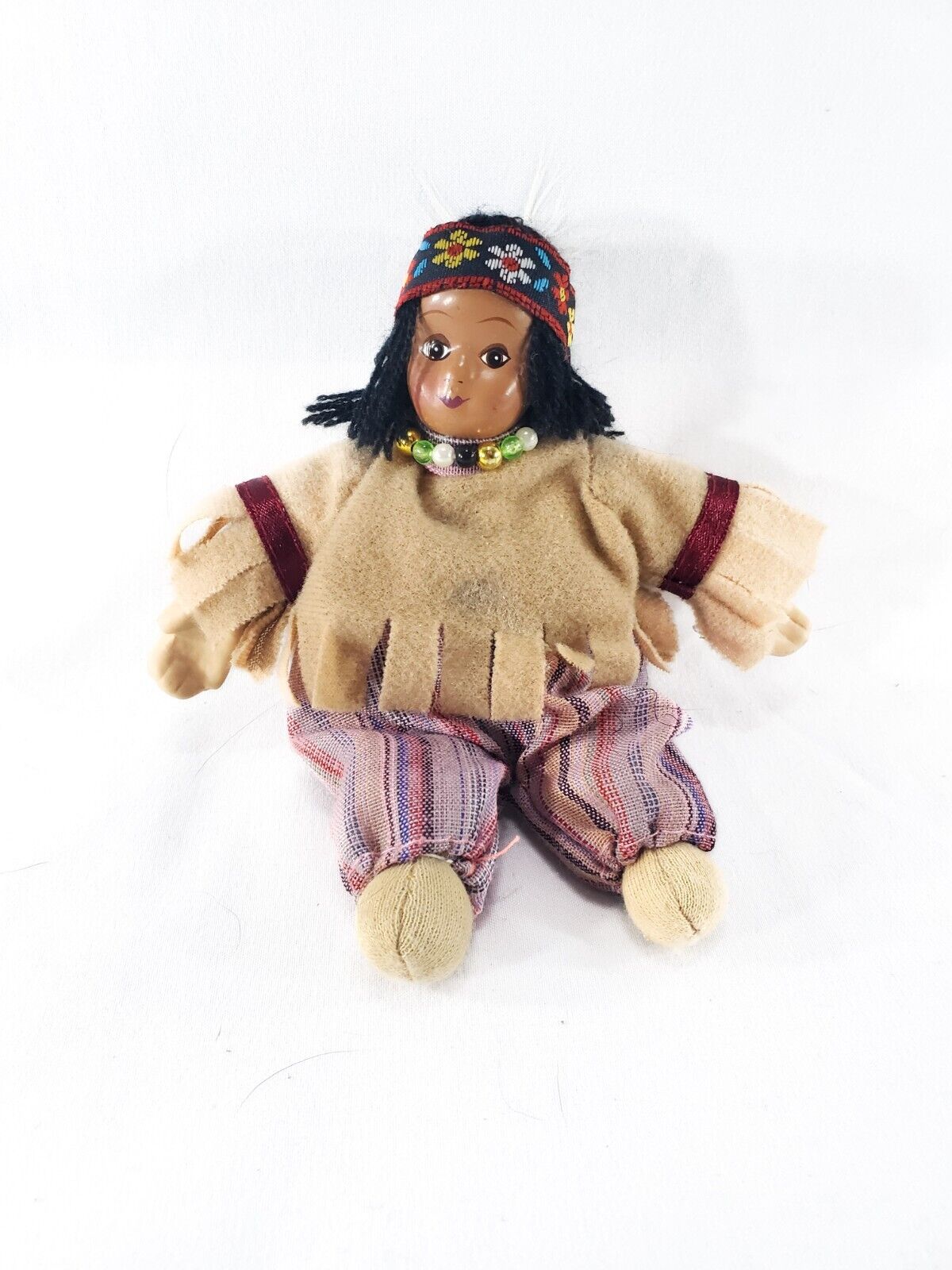 Mini Native American Doll Southwest Beaded Headband Porcelain Hands 5\