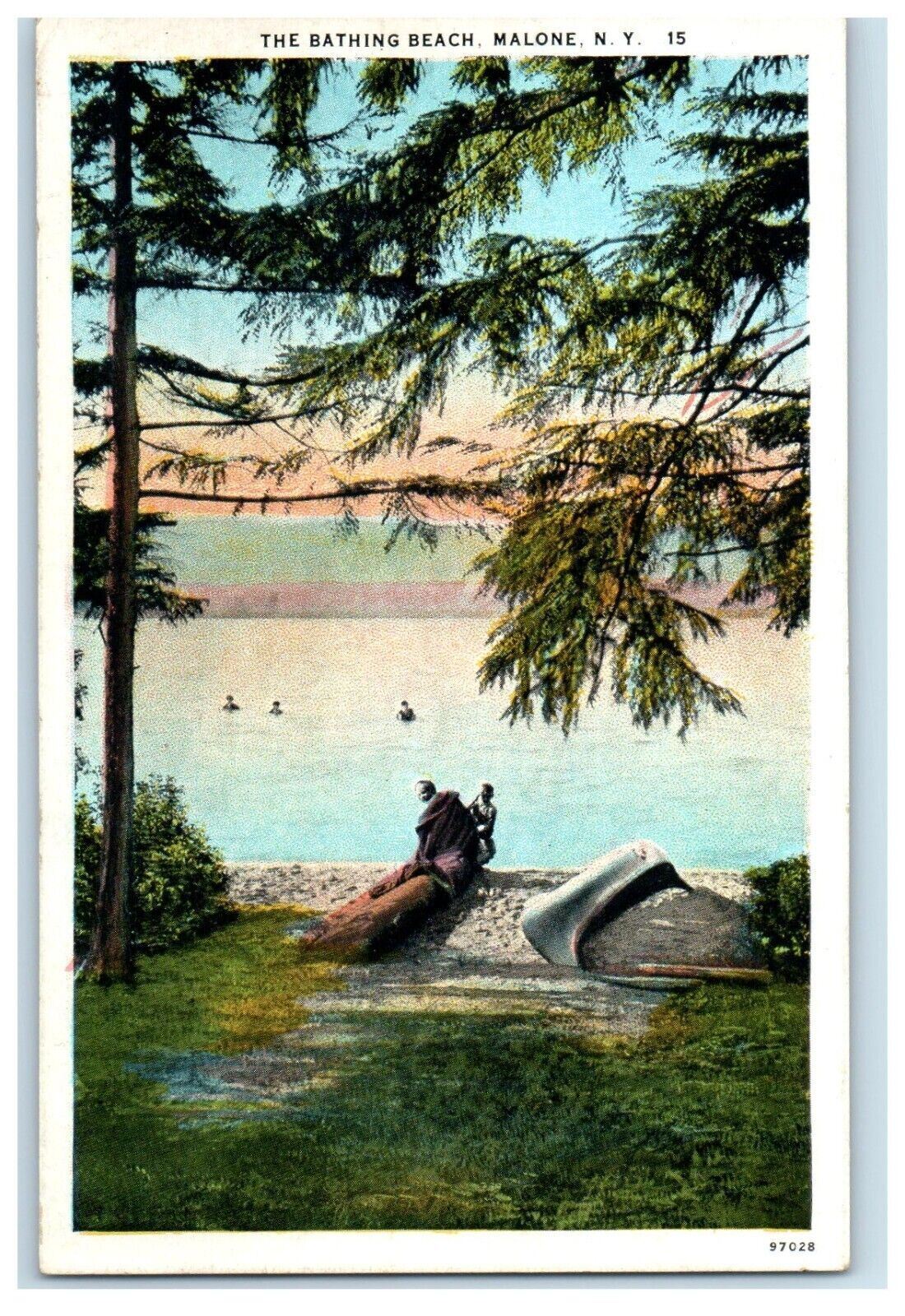 c1930\'s The Bathing Beach Malone New York NY Unposted Vintage Postcard