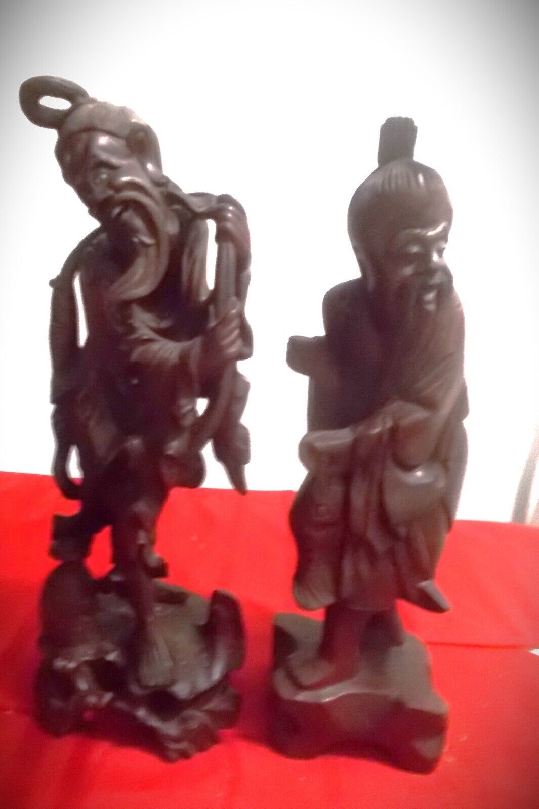 2 Vtg Asian Chinese Boxwood Statues Wood Carving 14\