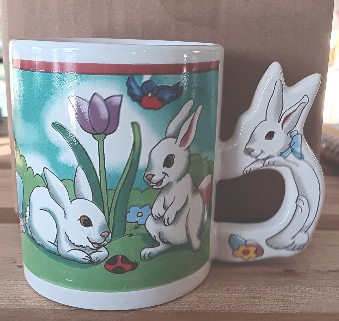  Easter Egg Hunt Themed Coffee Tea Cup Mug Vintage Bunnies 3D Handle