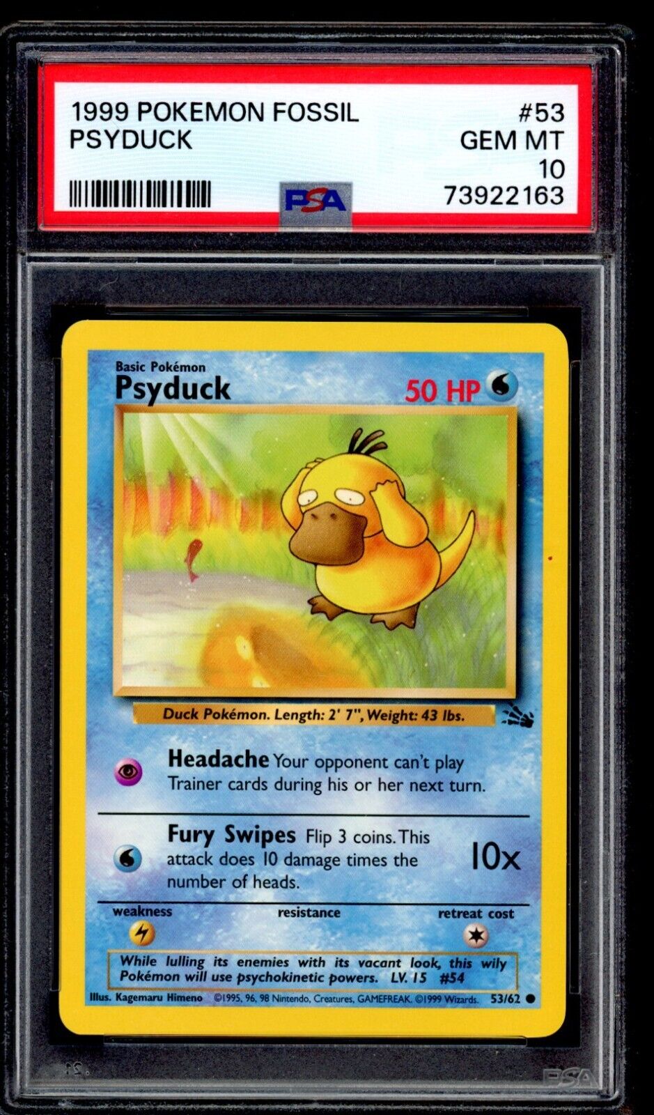 PSA 10 Psyduck 1999 Pokemon Card 53/62 Fossil