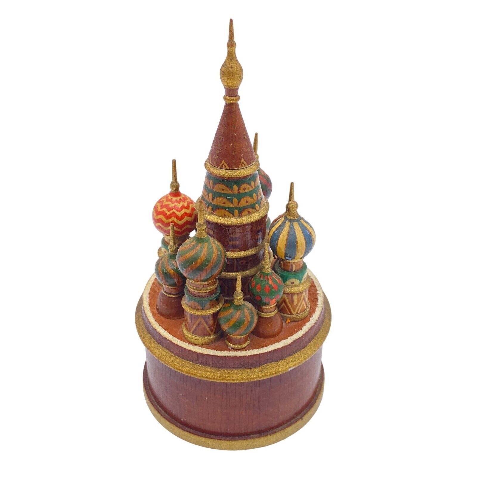 VTG Russian Hand Made Painted Wooden St Basil's Cathedral Figurine Statue Moscow