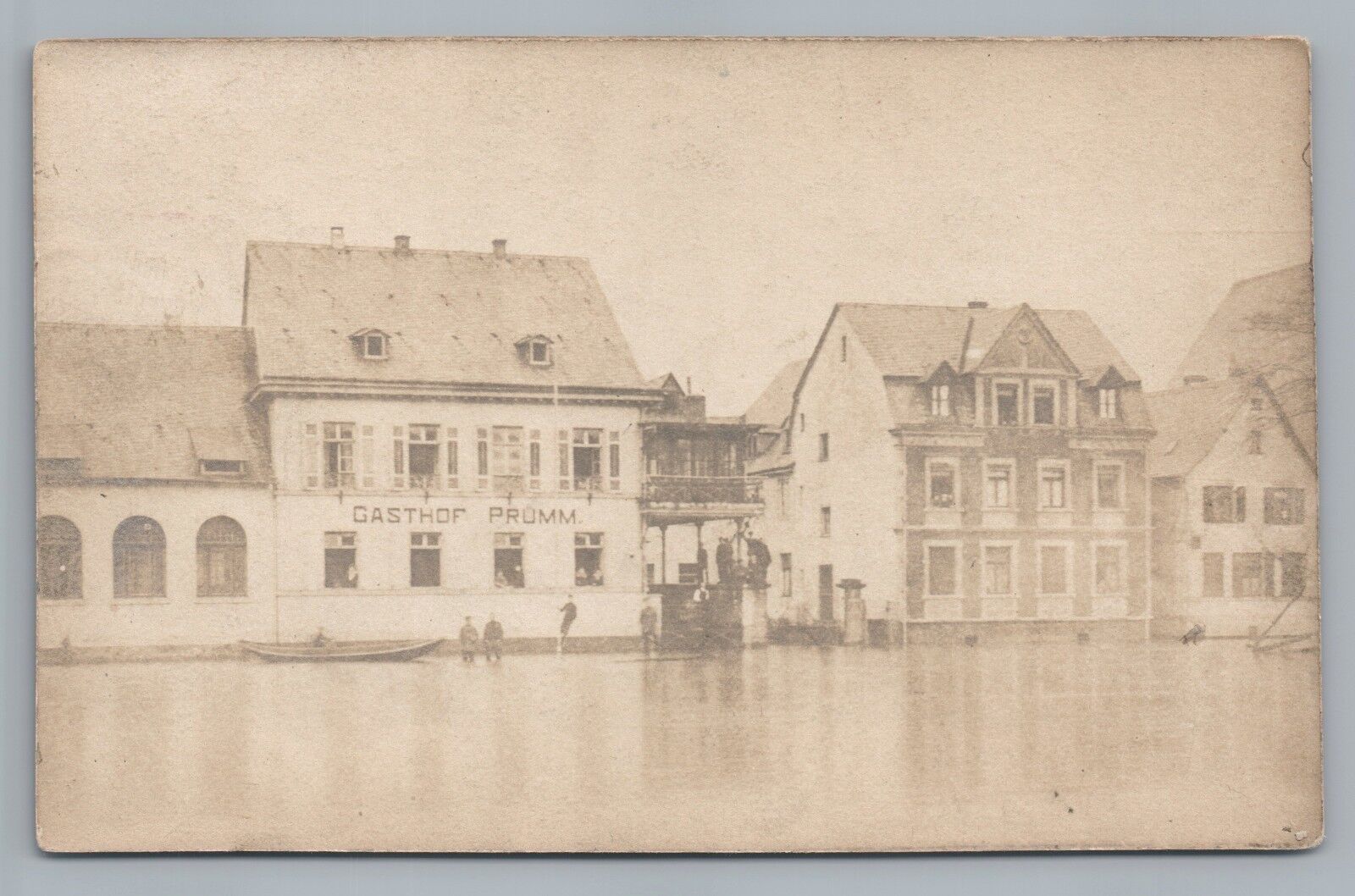 “Gasthof Prumm” Antique German? RPPC Hotel AK Fotokarte Photo Flood 1910s