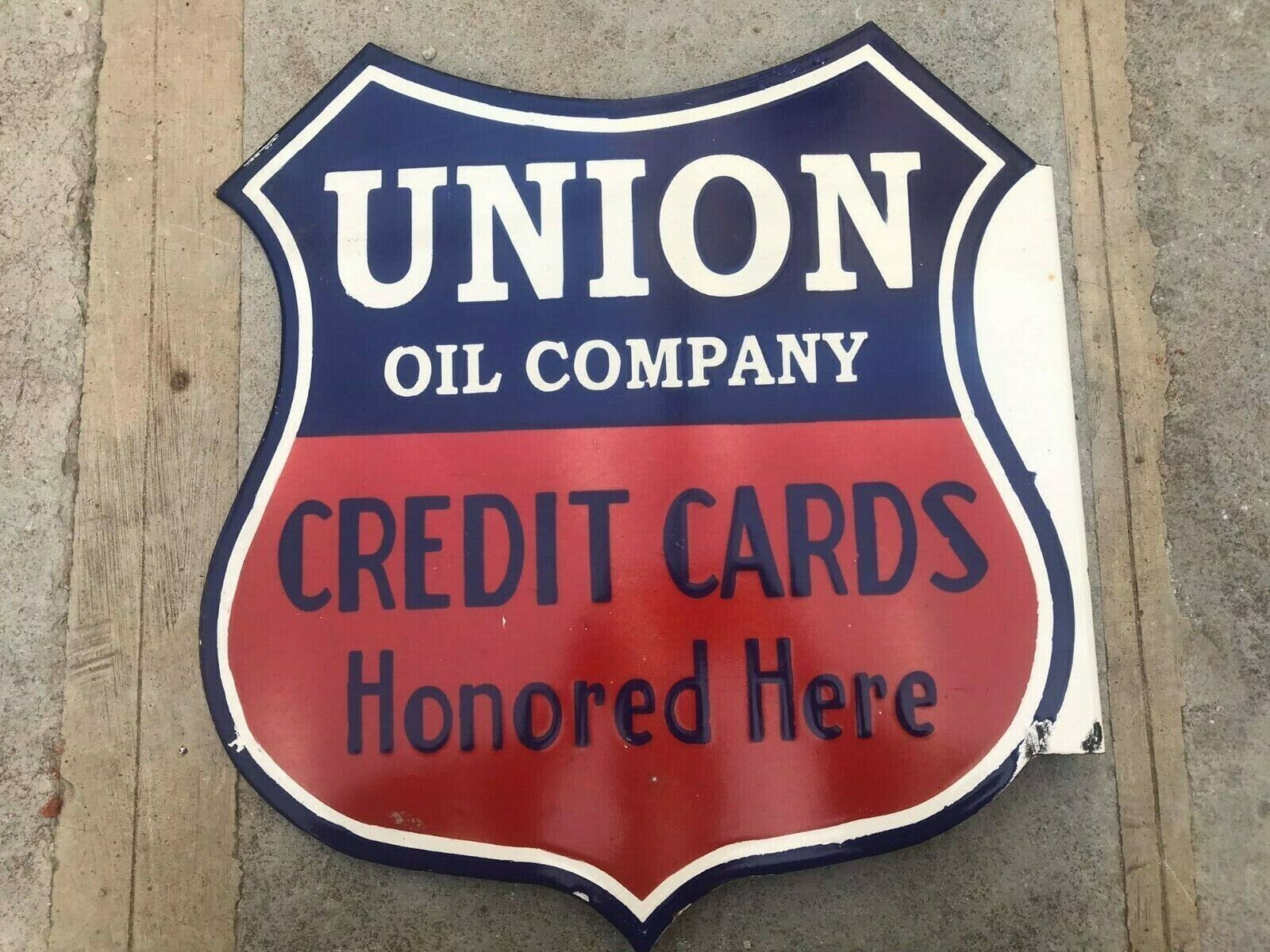 PORCELAIN UNION OIL ENAMEL SIGN 19.5X19 INCHES DOUBLE SIDED WITH FLANGE