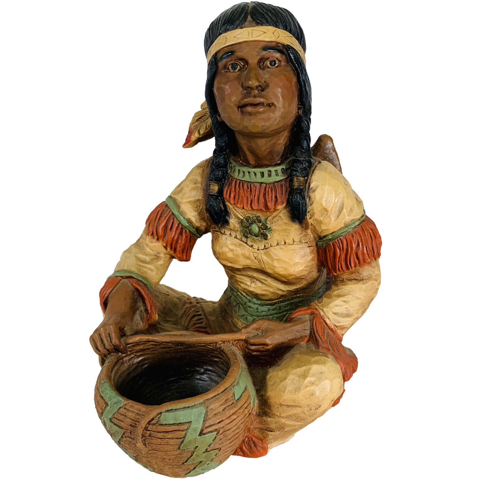 VTG Native American Woman Papoose Baby Basket Universal Statuary Signed Kenderic