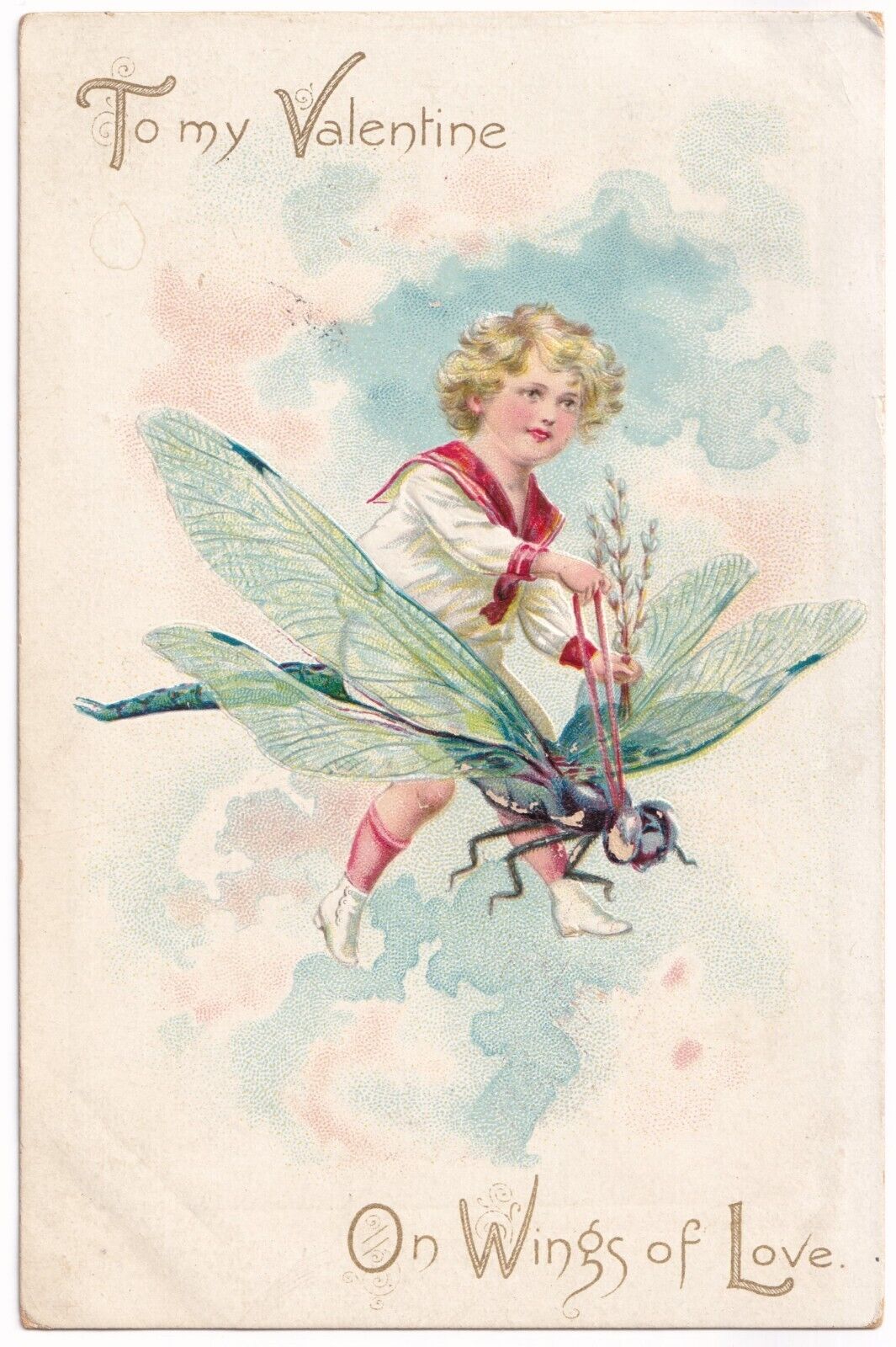 Post Card To My Valentine On Wings of Love posted 1908