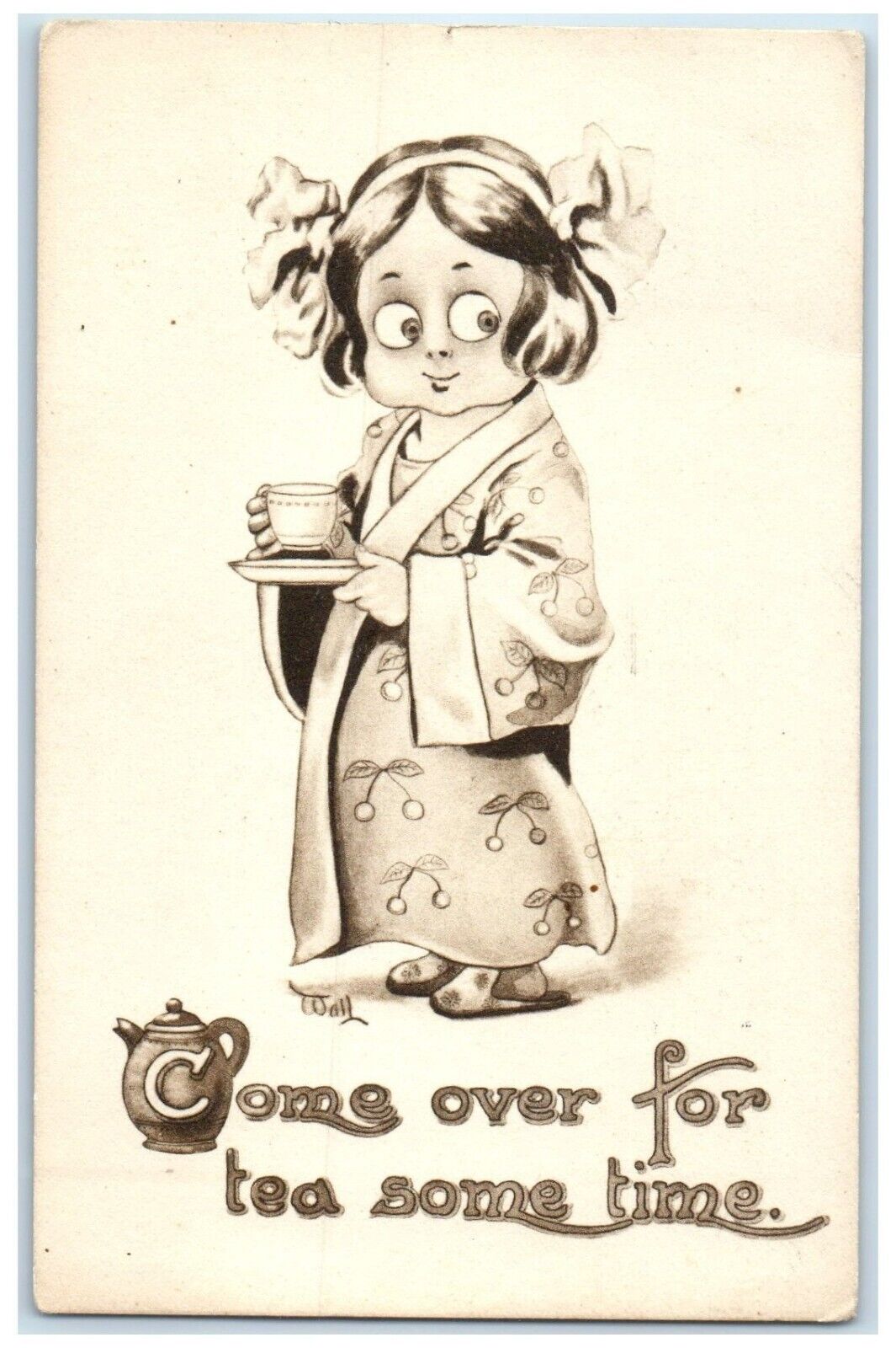 1912 Pretty Girl Come Over For Tea Some Time Wall Signed Portland OR Postcard