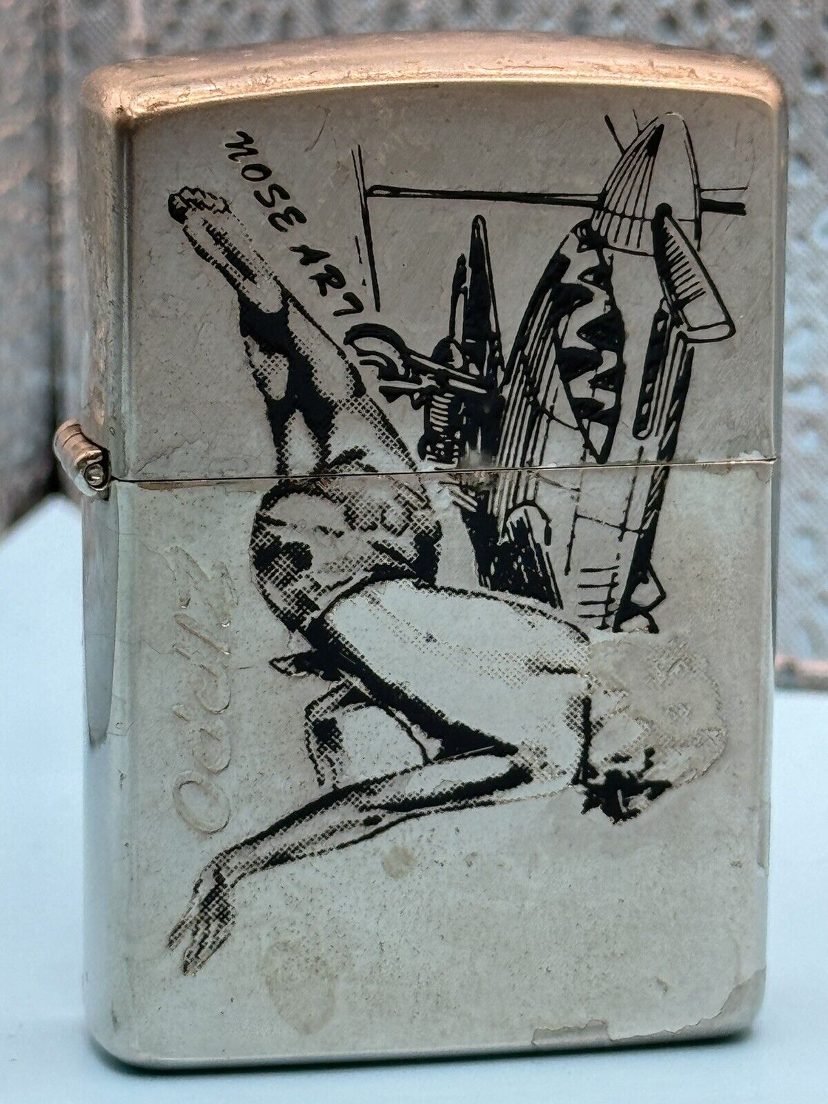 Vintage 1992 Noseart Lady Military Chrome Zippo Lighter