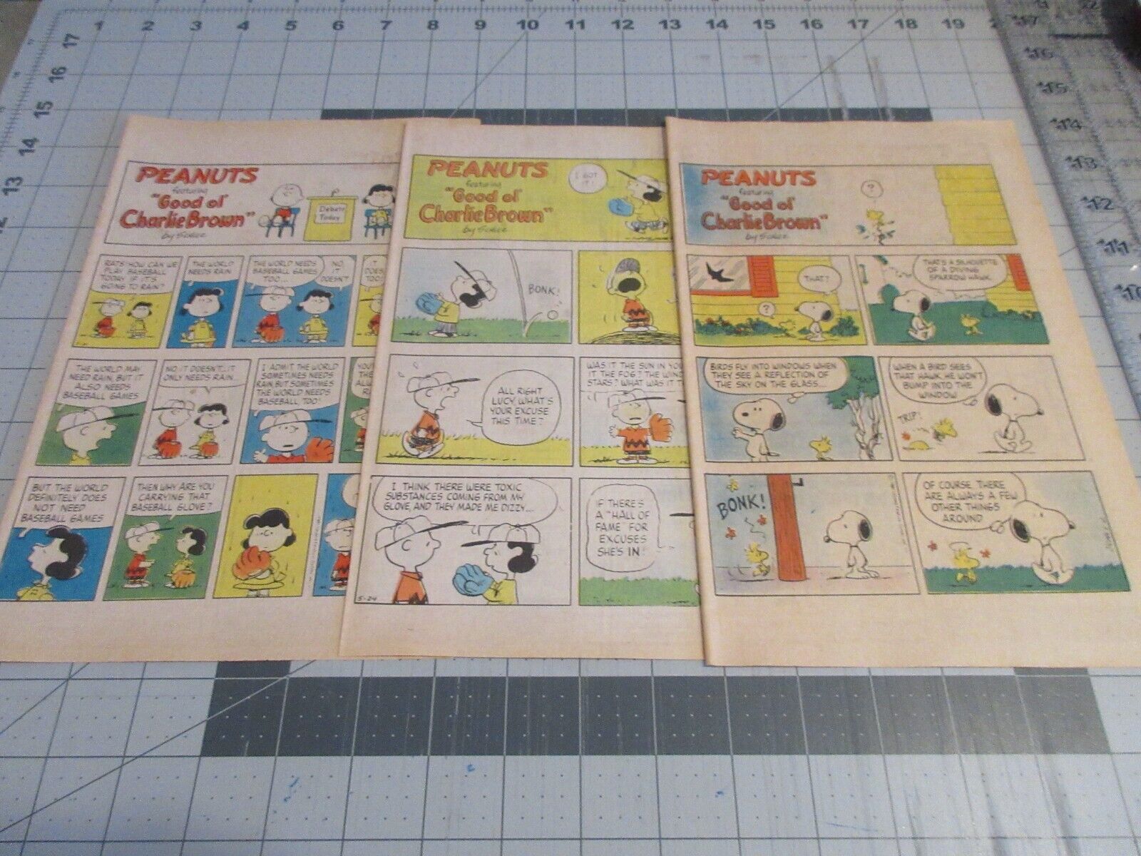 Lot of 3 Peanuts Good Ol\' Charlie Brown by Schulz Sunday comic Strips 1981