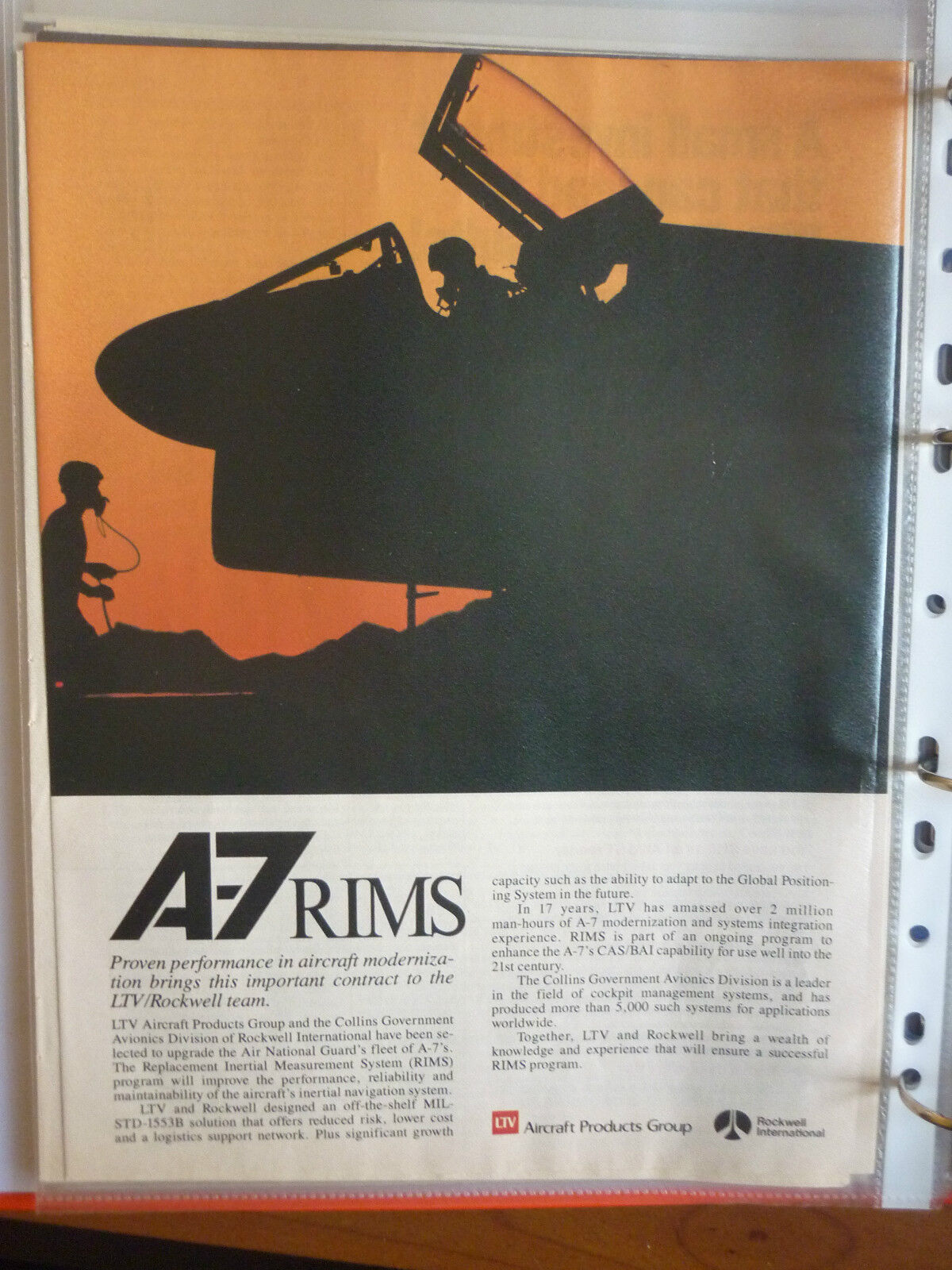 8/1988 PUB LTV VOUGHT ROCKWELL A-7 CORSAIR MODERNIZATION ORIGINAL AD