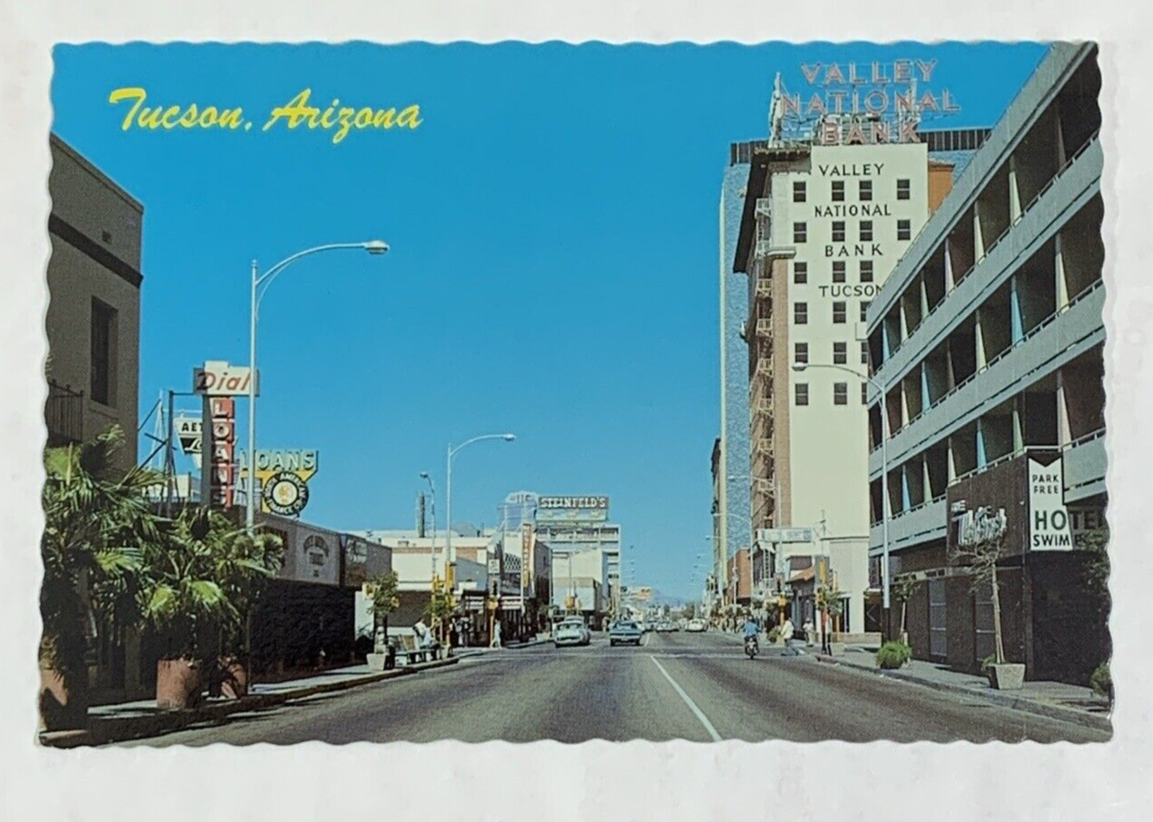 Tucson Arizona, Downtown Looking North on Stone Avenue, Street Scene, Postcard