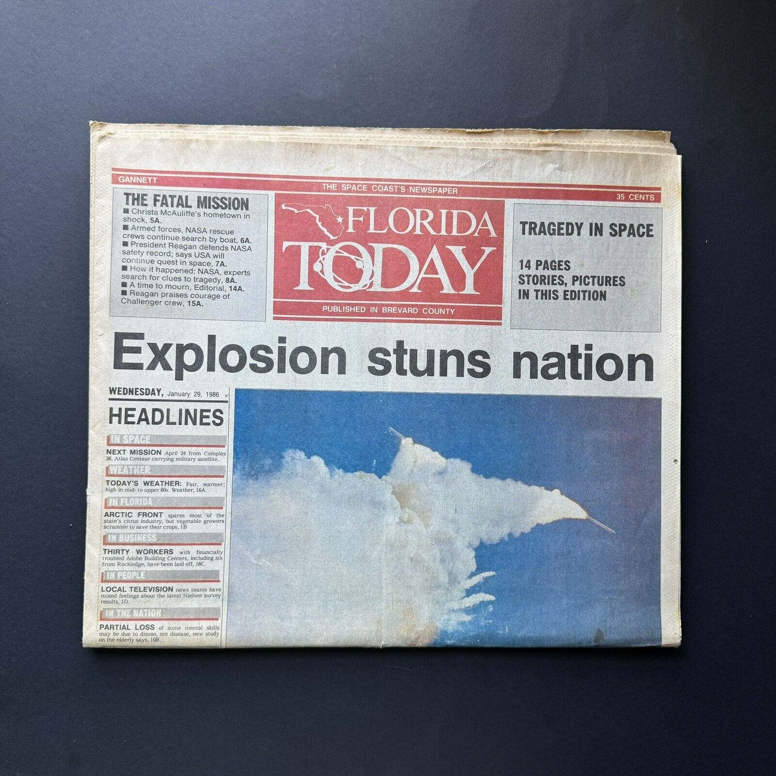Vtg NASA Challenger Space Shuttle Explosion Jan 29, 1986 Florida FL Newspaper