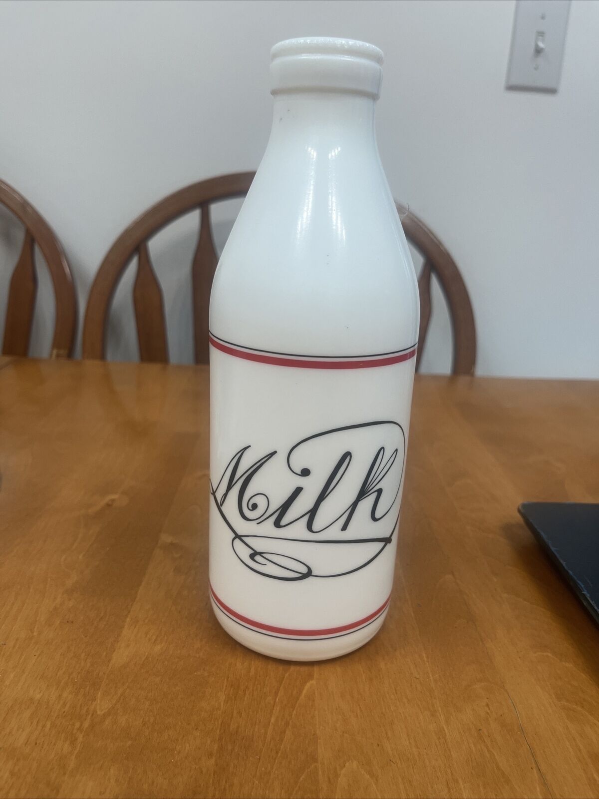 Vintage 10” Egizia White Glass Fresh Milk Bottle