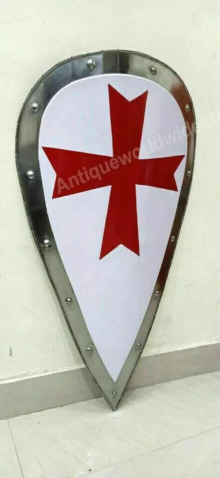 New 28\' INCH Knight Templar Shield Crusader Metal Shield with Red Cross Armor