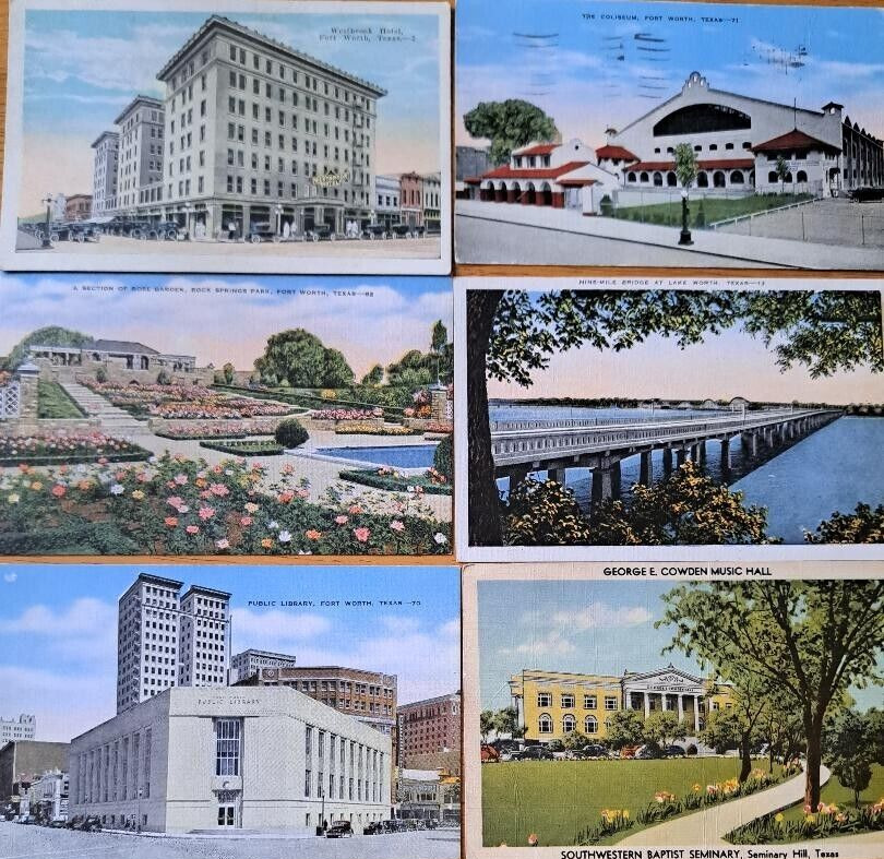 LOT of 6  FORT WORTH, TEXAS    Old TX Postcards  ca1930\'s-1940\'s