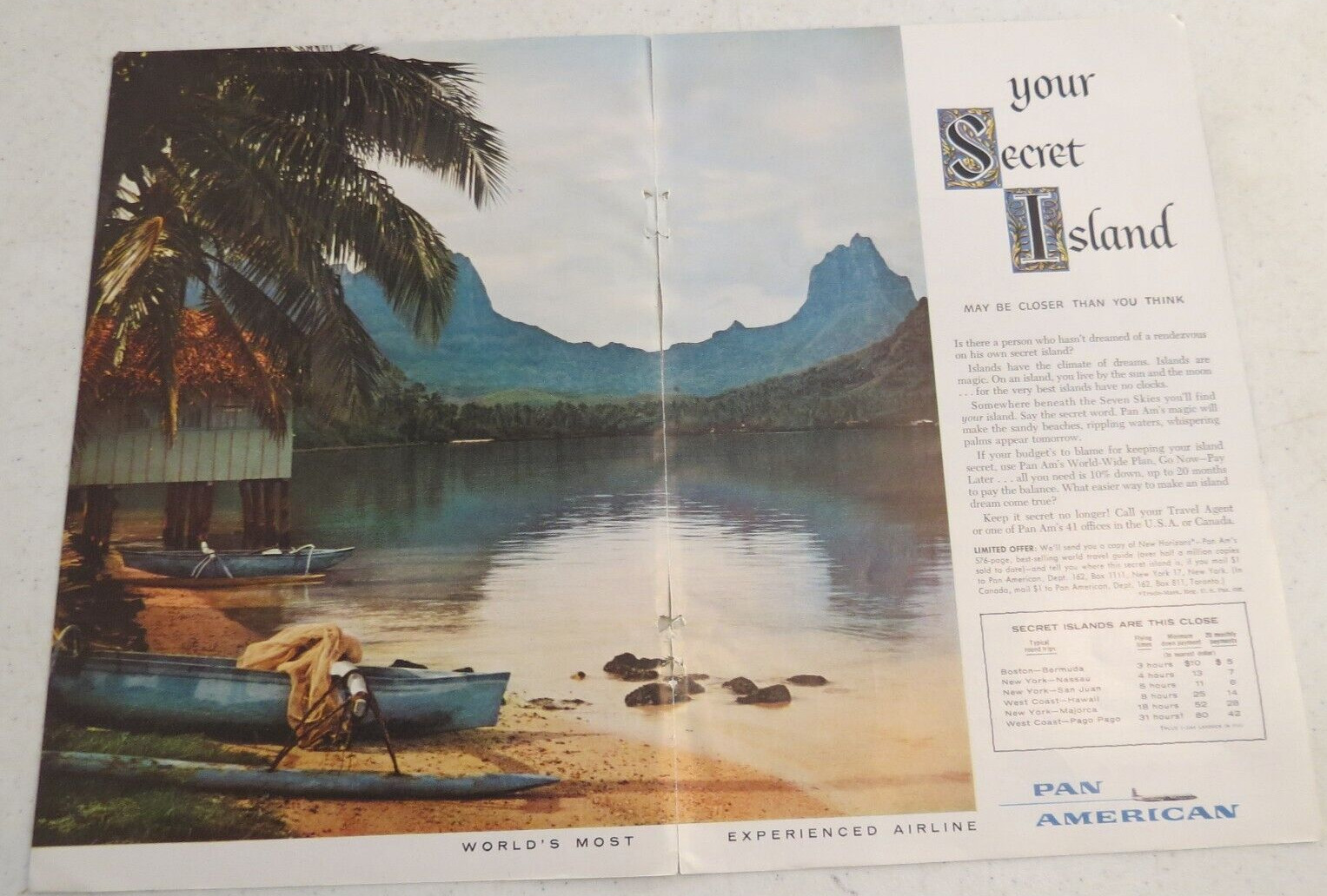 1957 Print Ad Pan American Airline Your Secret Island May Be Closer than You