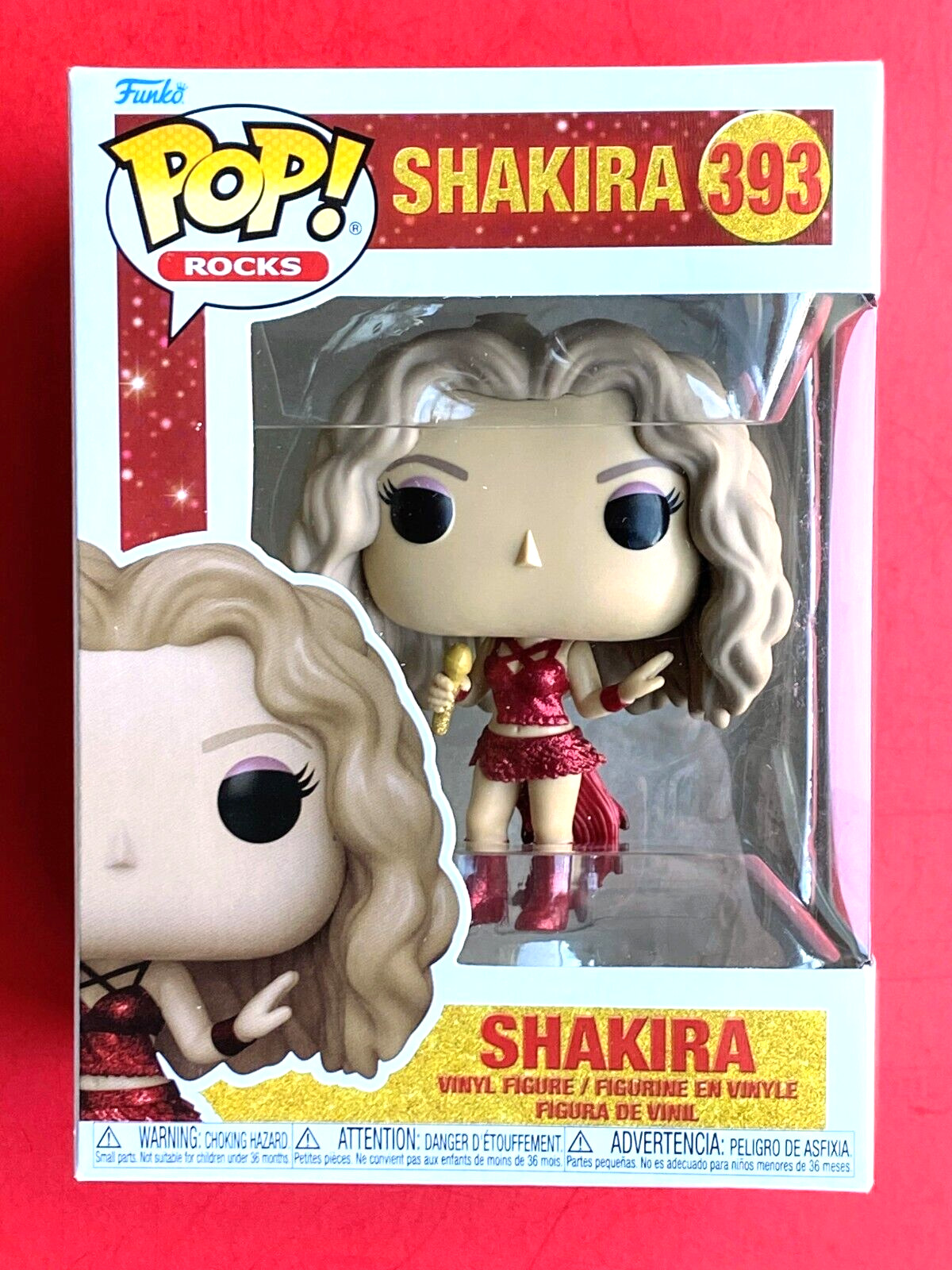 2024 Funko Pop Rocks SHAKIRA #393 Wearing Red Glitter Outfit, Excellent Cond.