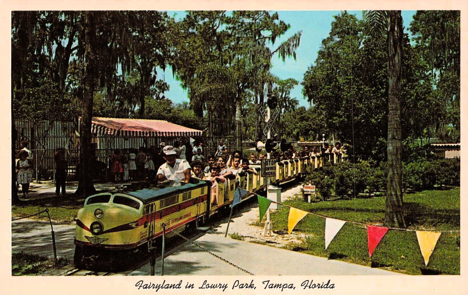 Miniature Train Fairyland Railroad Lowry Park Tampa FL Amusement Postcard E48