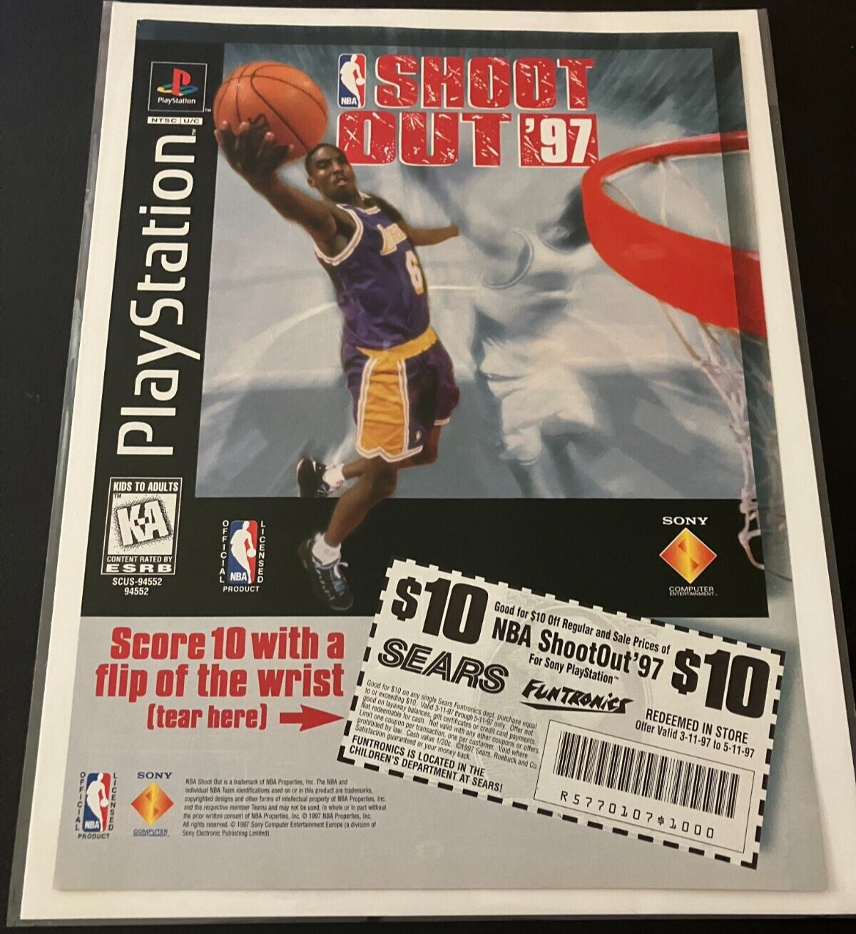 NBA ShootOut 97 at Sears - Vintage Kobe Bryant Game Print Ad / Wall Art - MINT