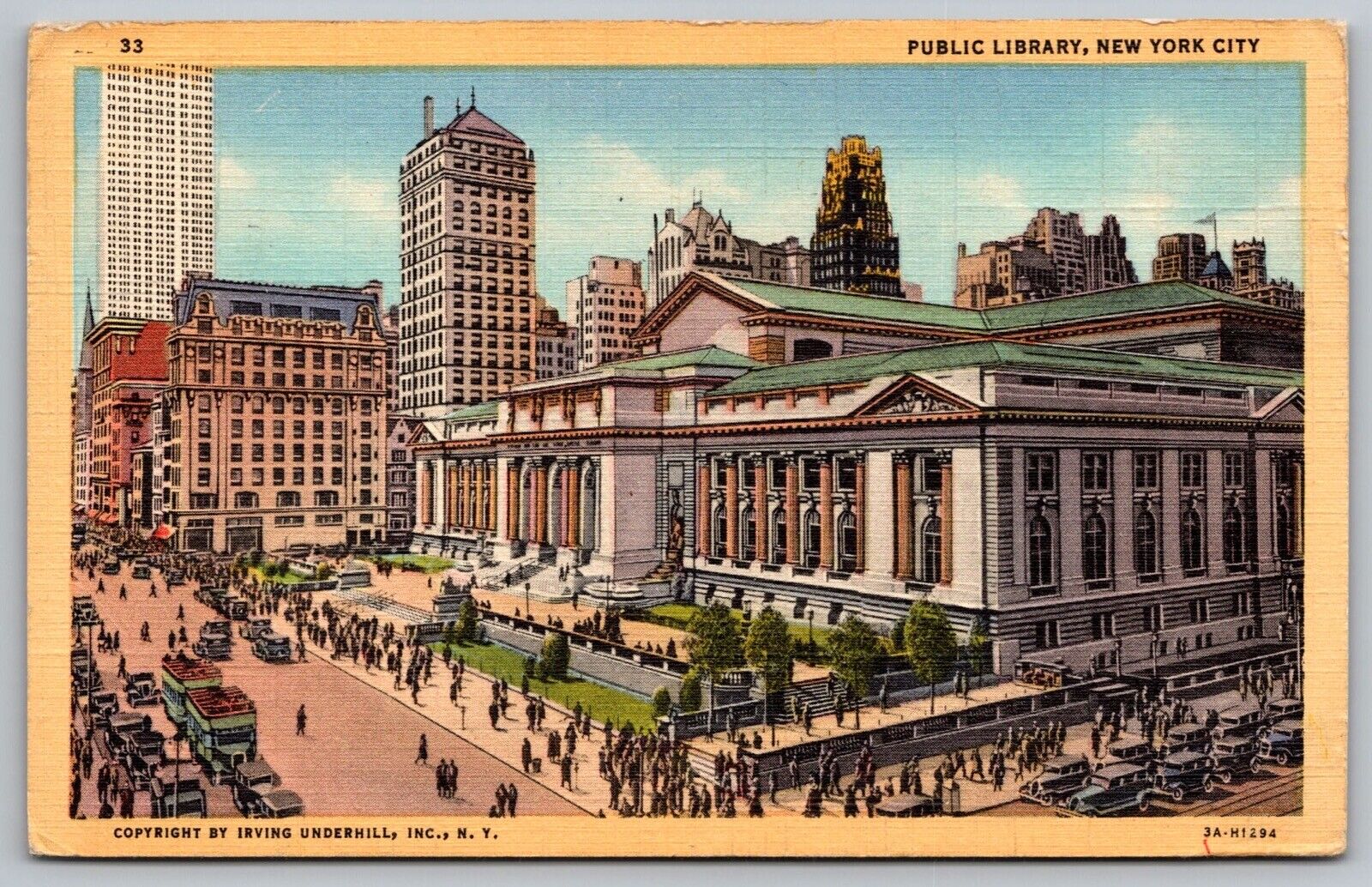 New York City Public Library Old Car Linen Wob Pm Postcard