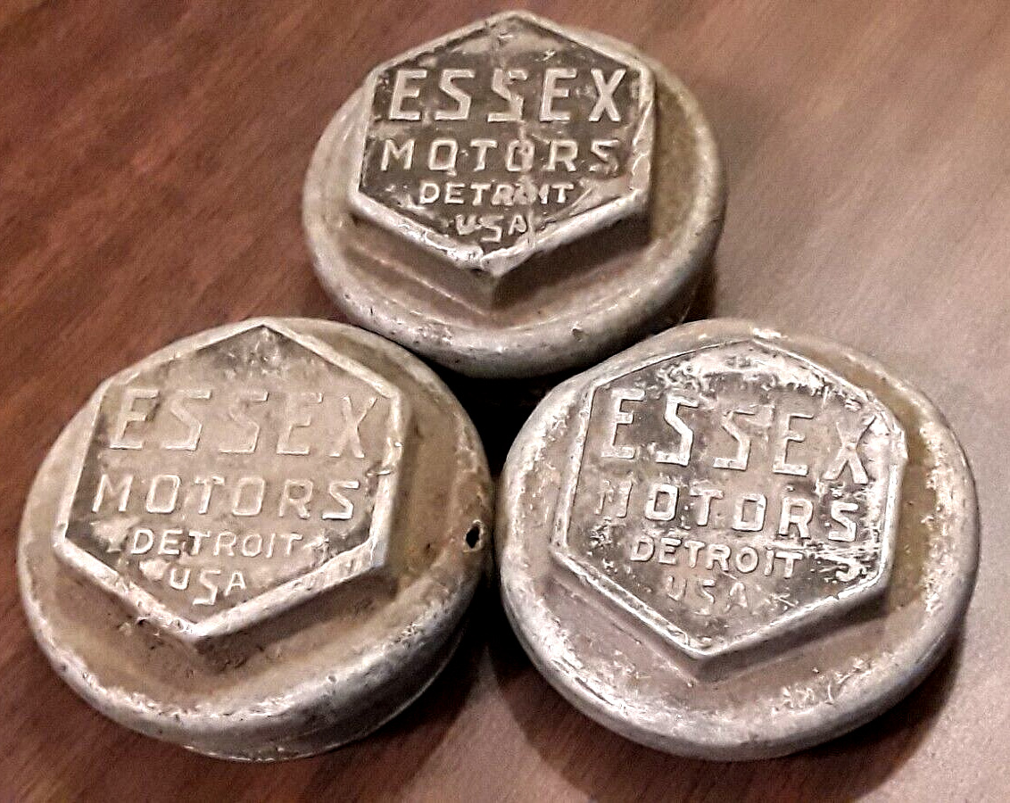Lot 3 Antique ESSEX MOTORS DETROIT USA DUST GREASE CAPs HUB NUTs  no reserve