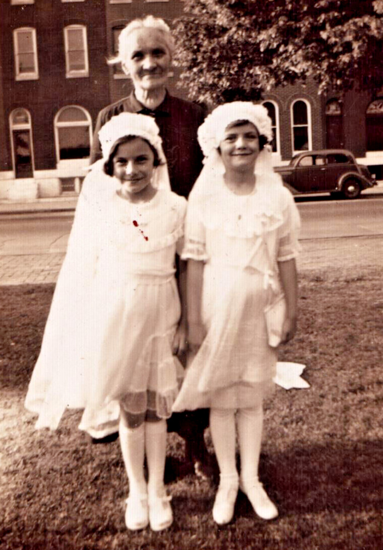 1937 Two Girls With Woman Celebrating First Communion 2.5 x 3.5 Vtg Photo