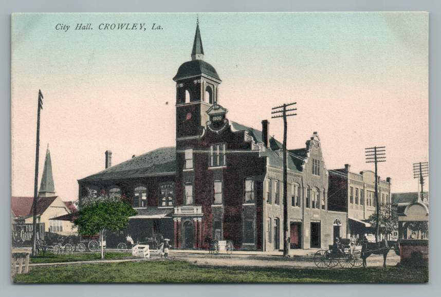City Hall CROWLEY Louisiana~Rare Antique Hand Colored Selige Postcard 1910s