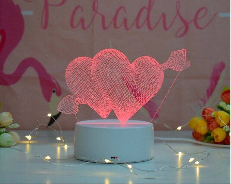 CUPID\'S HEART 3D Night Light Optical Illusion Lamp USB/Battery Powered 
