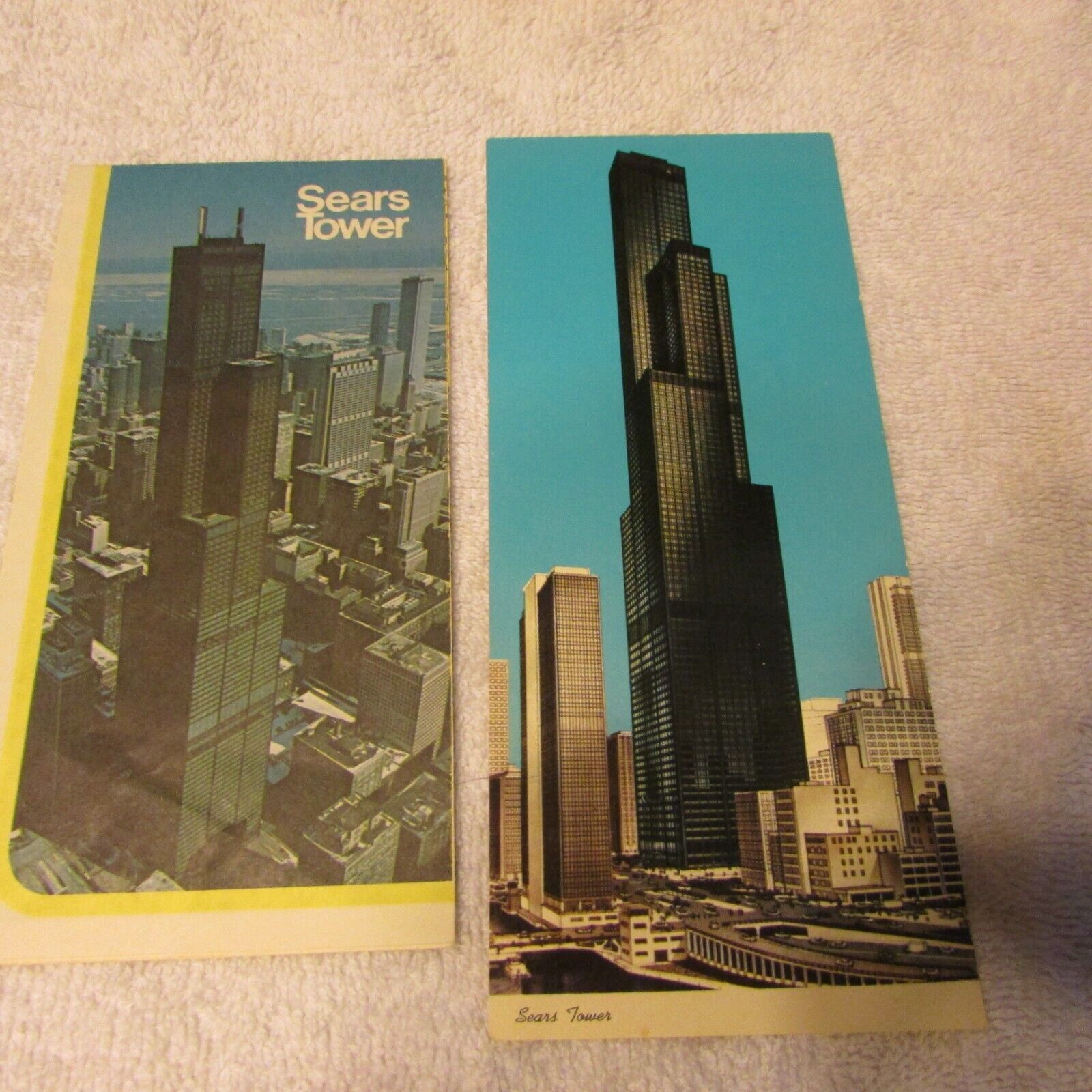 Vintage Postcard Chicago Ill. Sears Tower Before Construction 1973 & Brochure