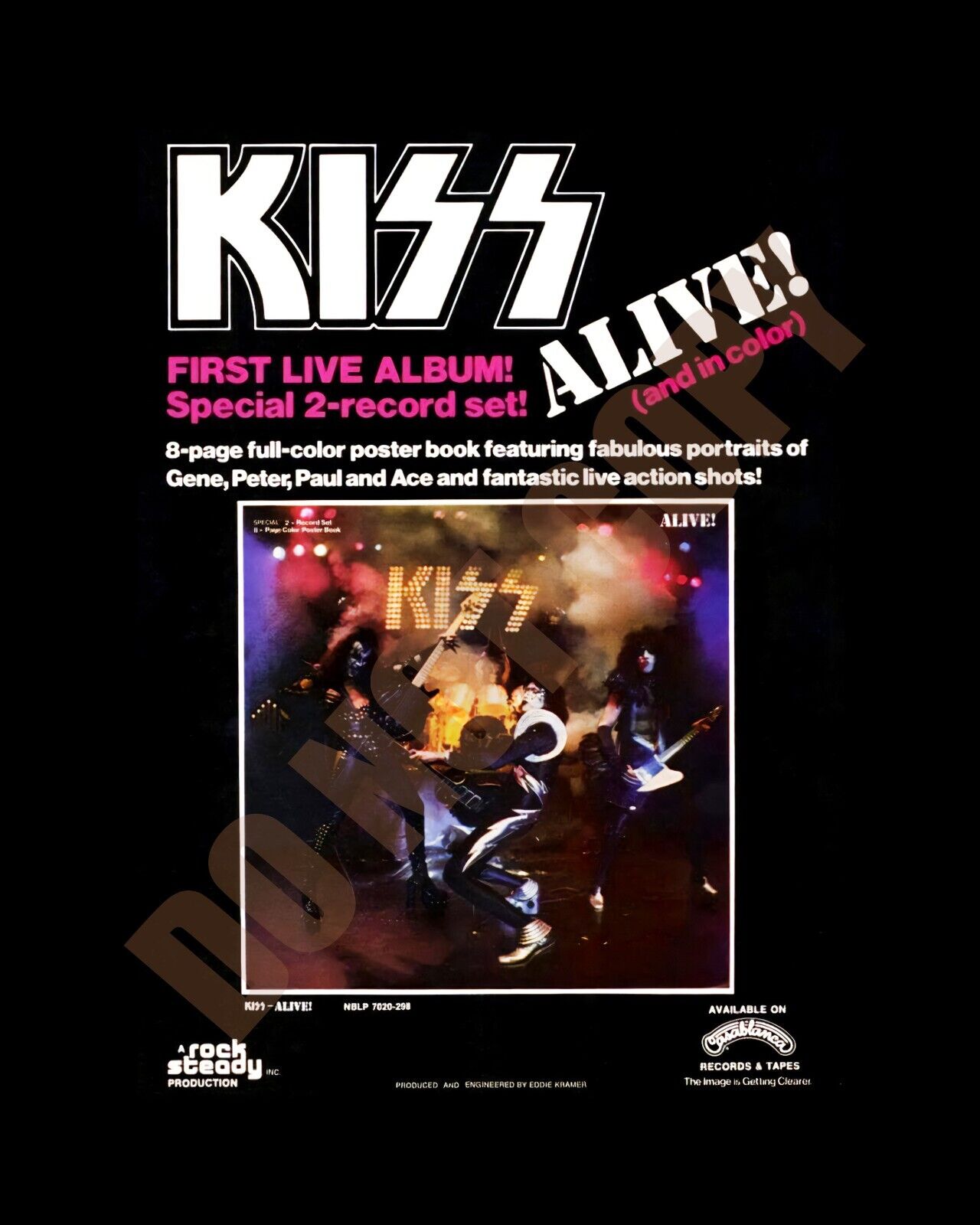 1975 KISS ALIVE Album Record Newspaper Magazine Ad Art 8x10 Photo