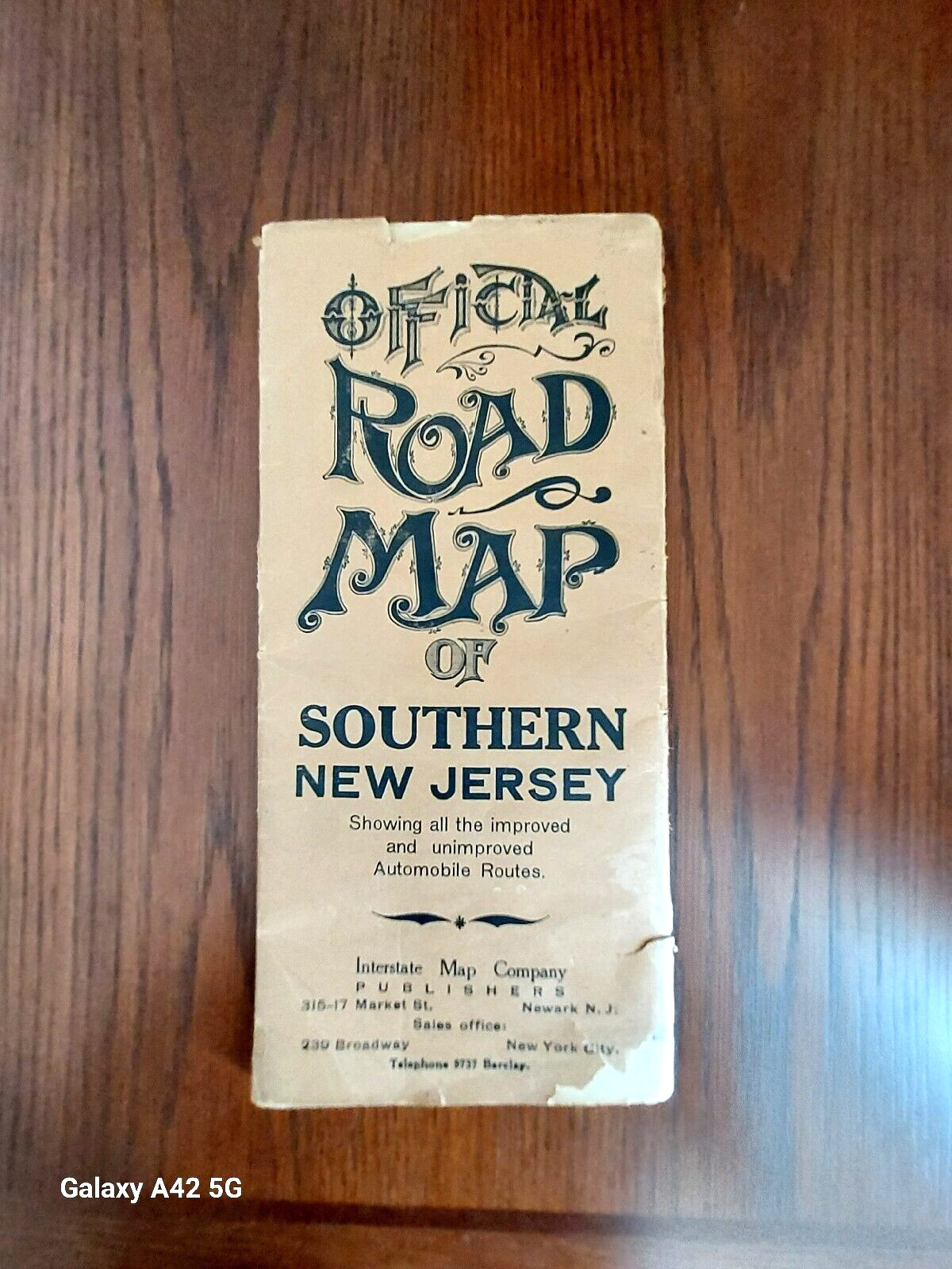 1917 Antique Southern NEW JERSEY Road Map