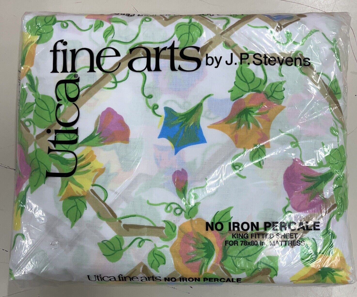 JP Stevens Utica Fine Arts King  Sheet Floral Print Morning Glory 80”x78”