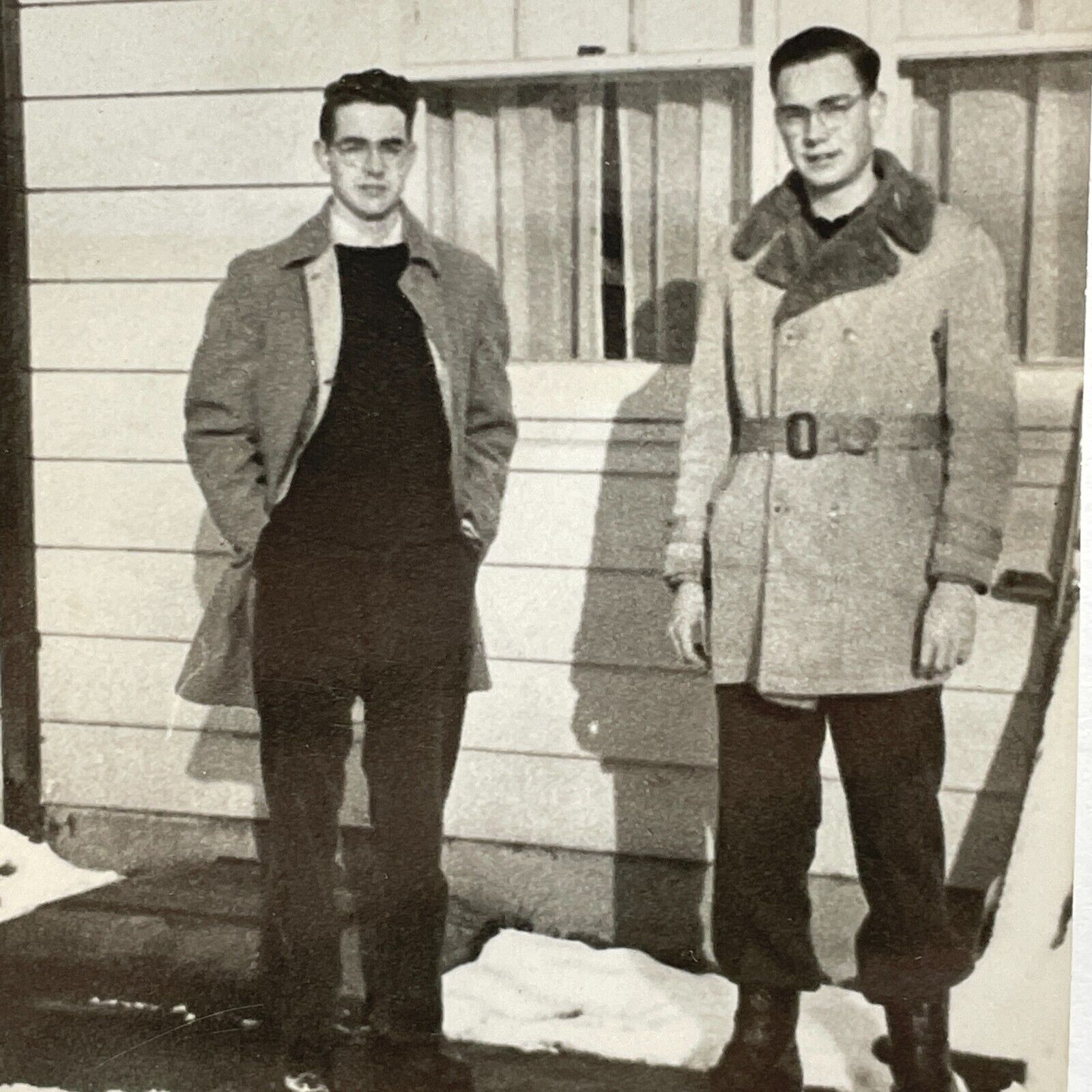 NH Photograph 2 Handsome Men Possibly Brothers Pose With Coats Snowy Day