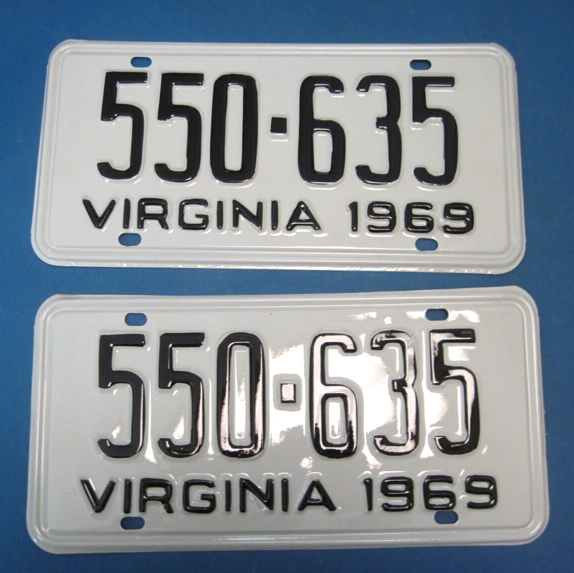 1969 Virginia License Plates professionally restored DMV clear for YOM