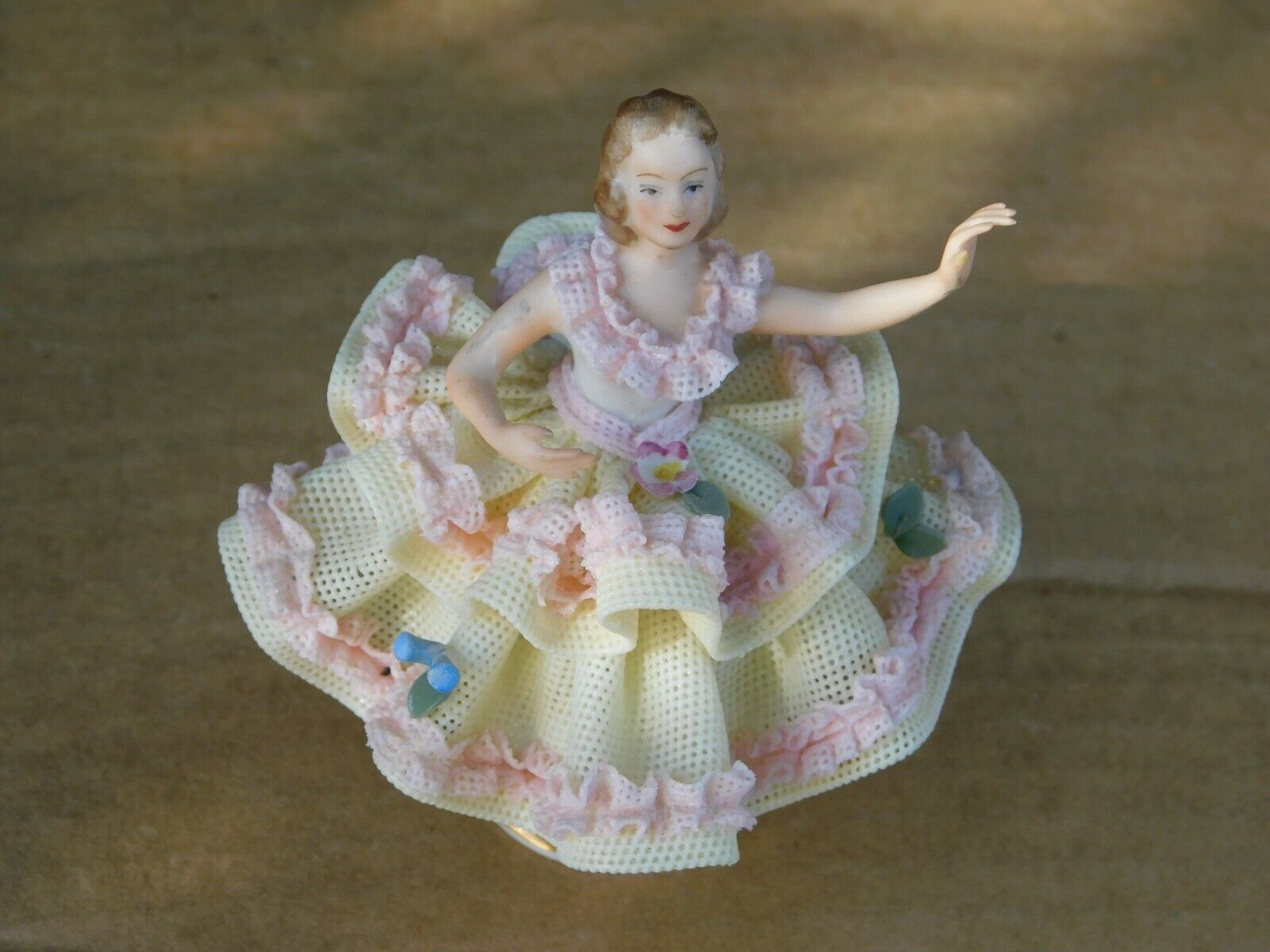 Antique Dresden Porcelain Lace Skirt Dancing Girl Figurine - Blue Crown N MARK