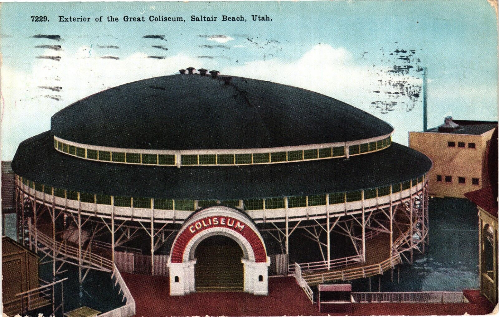Exterior Great Coliseum Saltair Beach UT Divided Postcard c1912