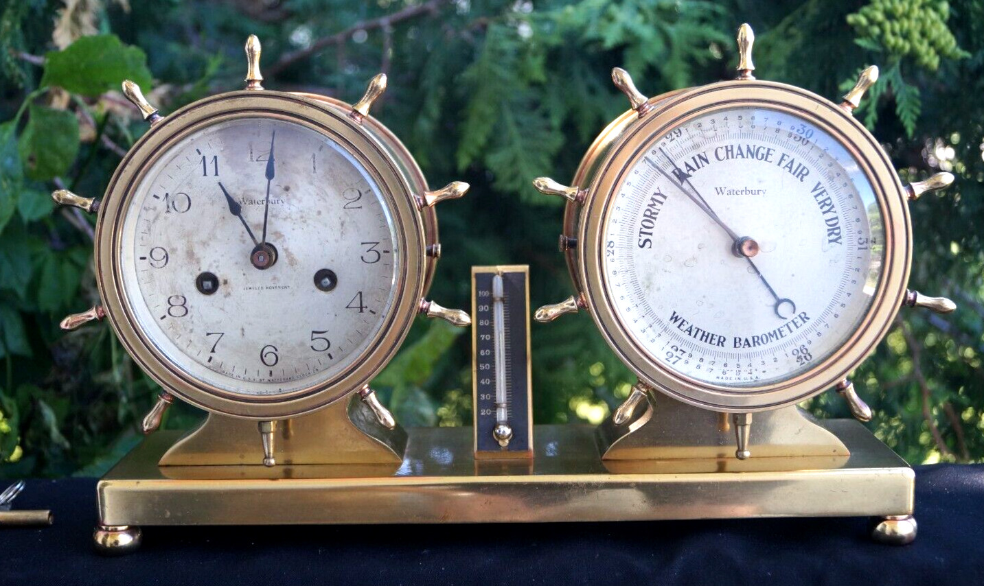 Antique C 1920 Waterbury Ships Bell No. 16 Desk Clock - VIDEO - Weather Station