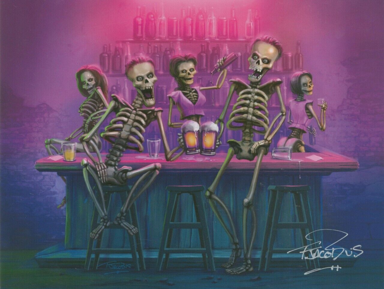 Goosebumps Artist Tim Jacobus SIGNED Horror Art Print Boo\'s Bar Beer & Skeletons