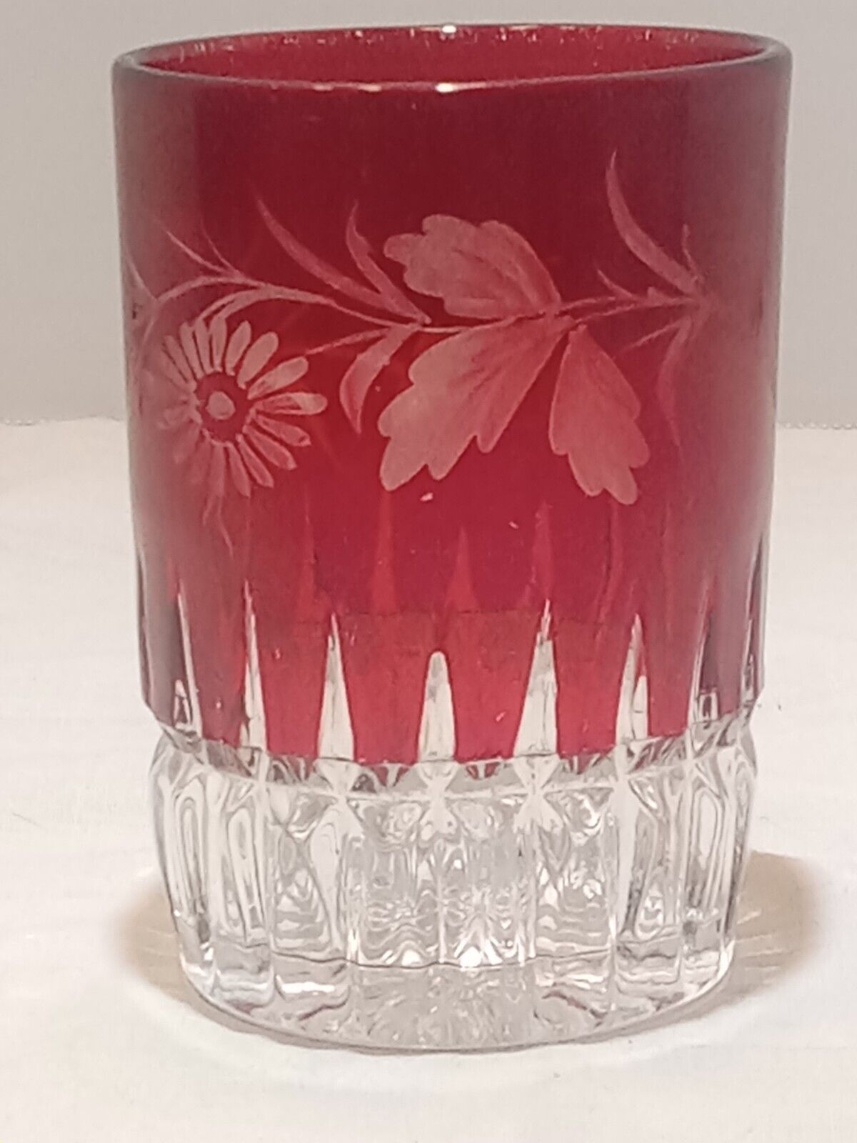 Antique RUBY CUT TO CLEAR GLASS Tumbler, 19th Century, Floral, 4\