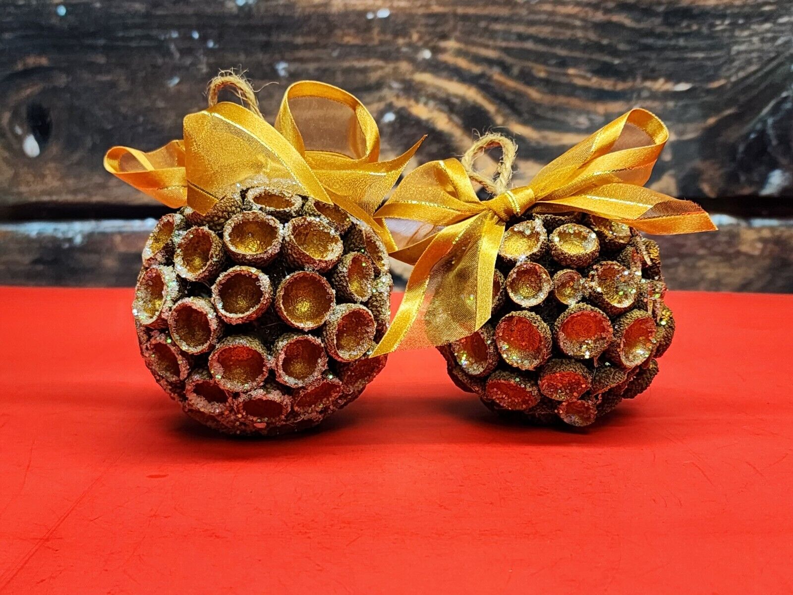 Beautiful Unique Handcrafted Acorn Christmas Ornaments Gold with Glitter