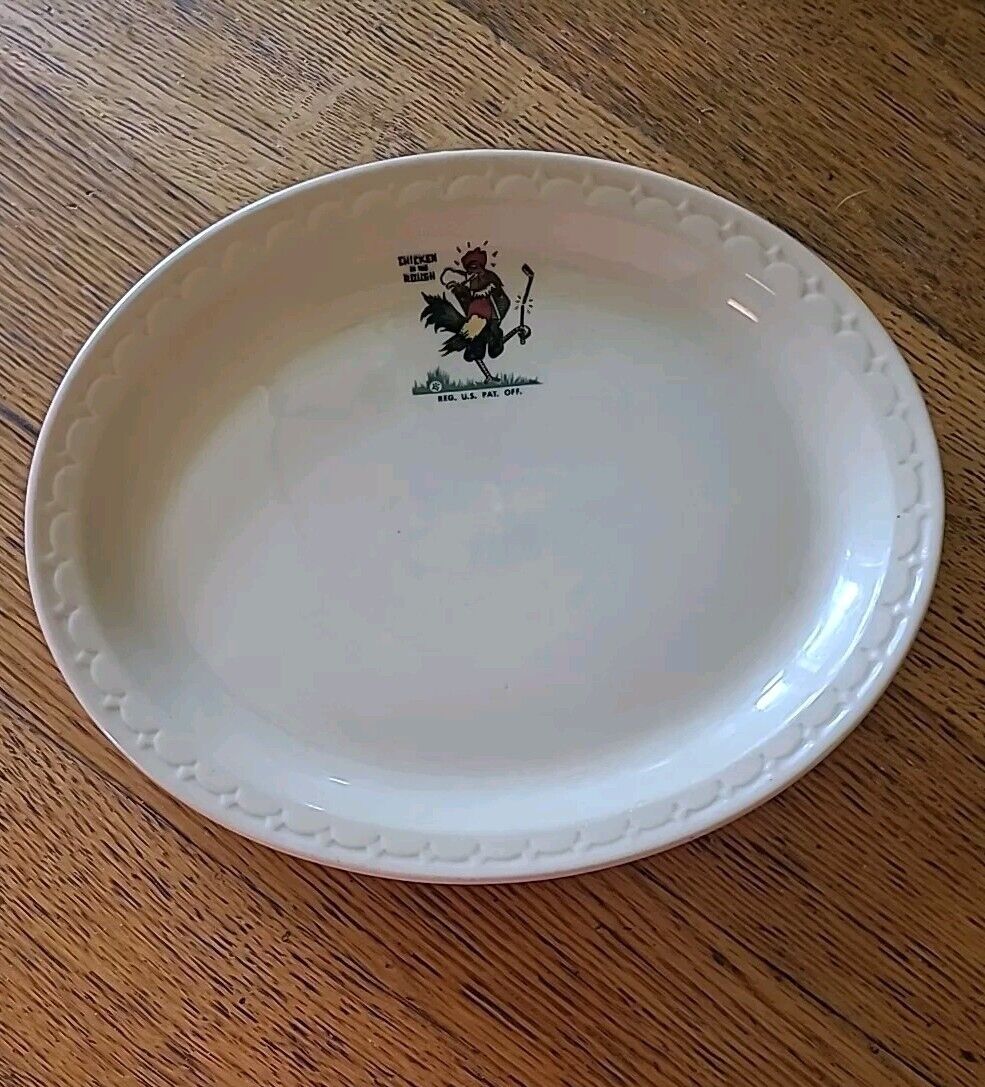 Chicken In The Rough Oval Plate  Vintage Syracuse China Restaurant Ware 1956