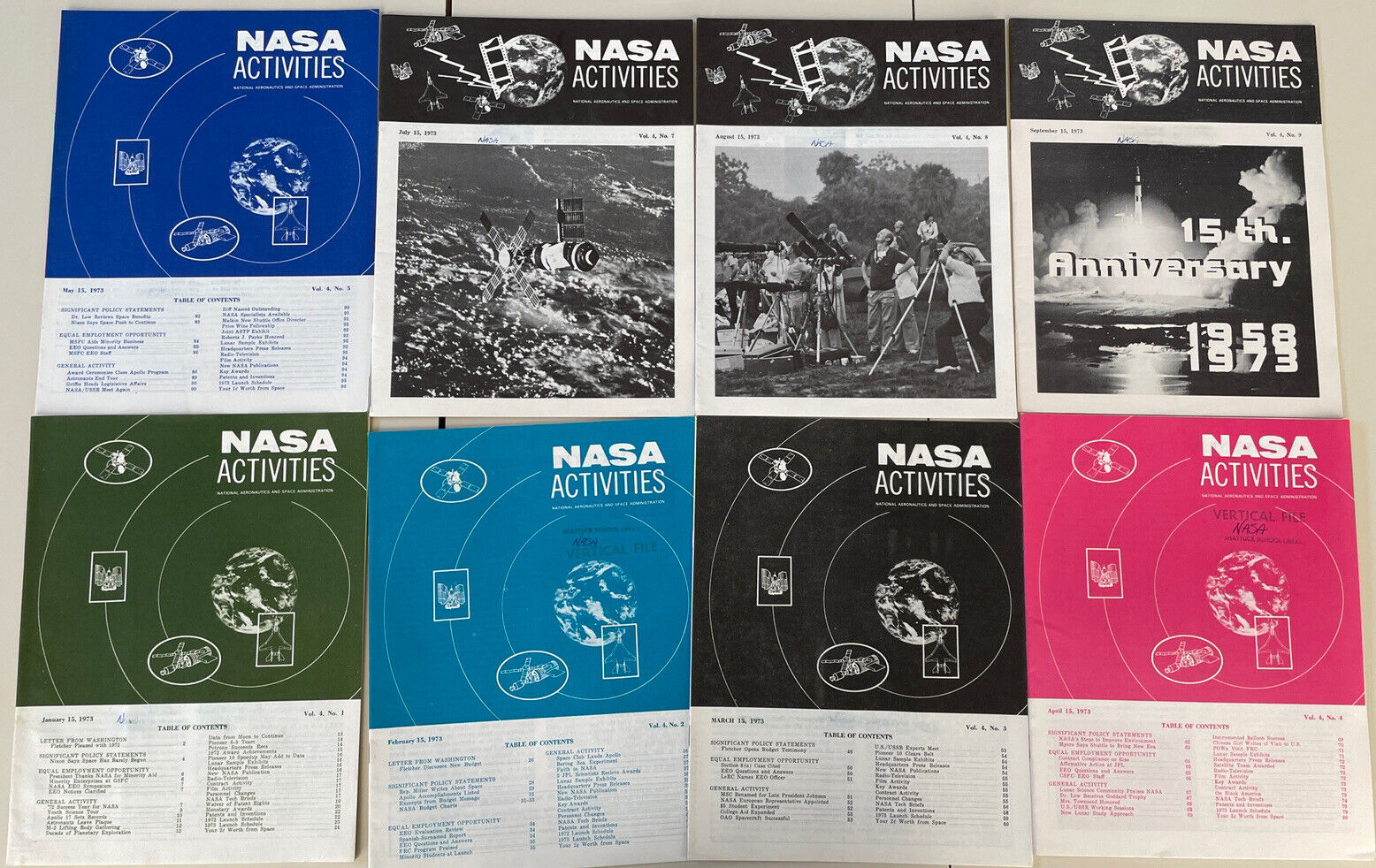Vintage NASA Activities Booklets - Lot of 8: 1973 Vol 3, #1-5 & 7-9. Space Info