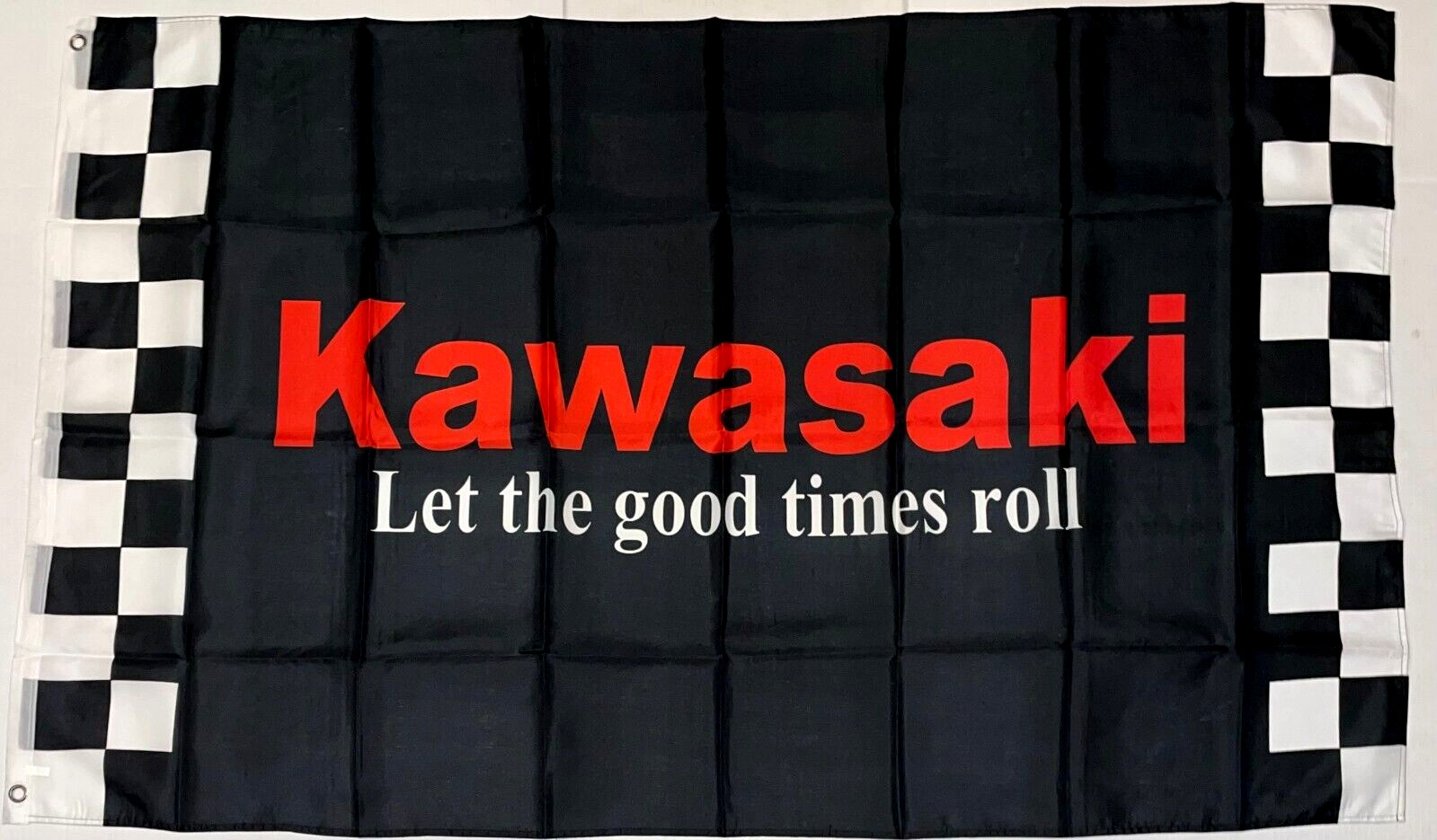 New 3X5ft Black Checkered KAWASAKI MOTORCYCLE FLAG superior quality US Seller